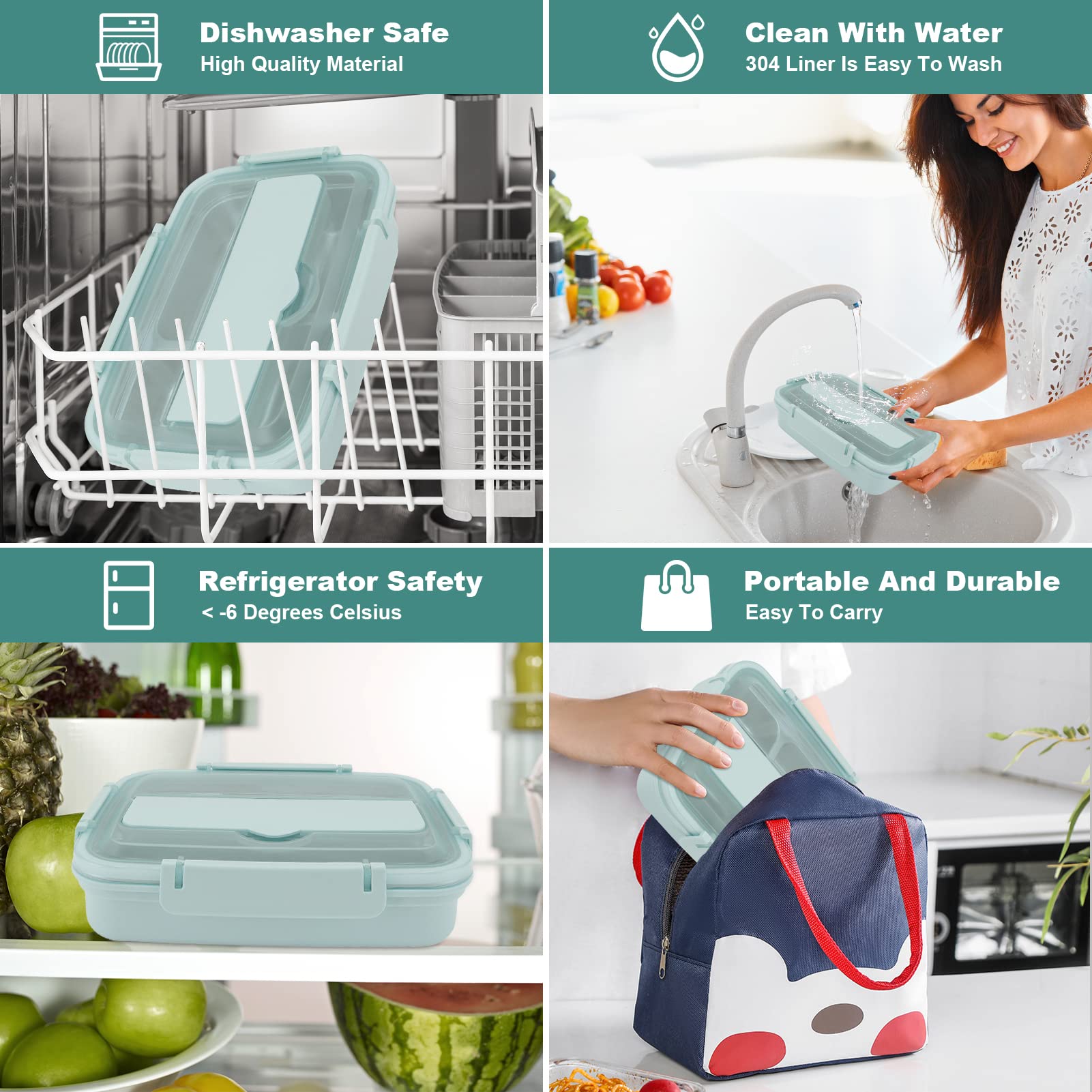 Pilipane Lunchbox Mit 3 Fächern – 304 Edelstahl, Inkl. Löffel & Stäbchen, Tragbar Für Büro