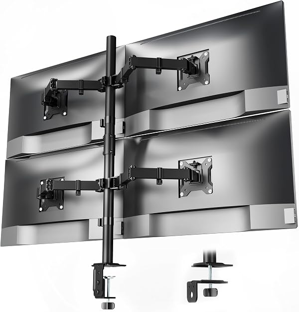 monTEK Quad Monitor Stand Mount, Fully Adjustable Desk Mount for 4 Screen up to 17”-32” and 22lbs Capacity Each Arm, Stable Monitor Arm with C Clamp and Grommet Base, VESA 75x75mm/100x100mm