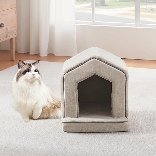 Orthopedic Cat House for Indoor Cats,Small Dogs,Super — side view showing full product dimensions