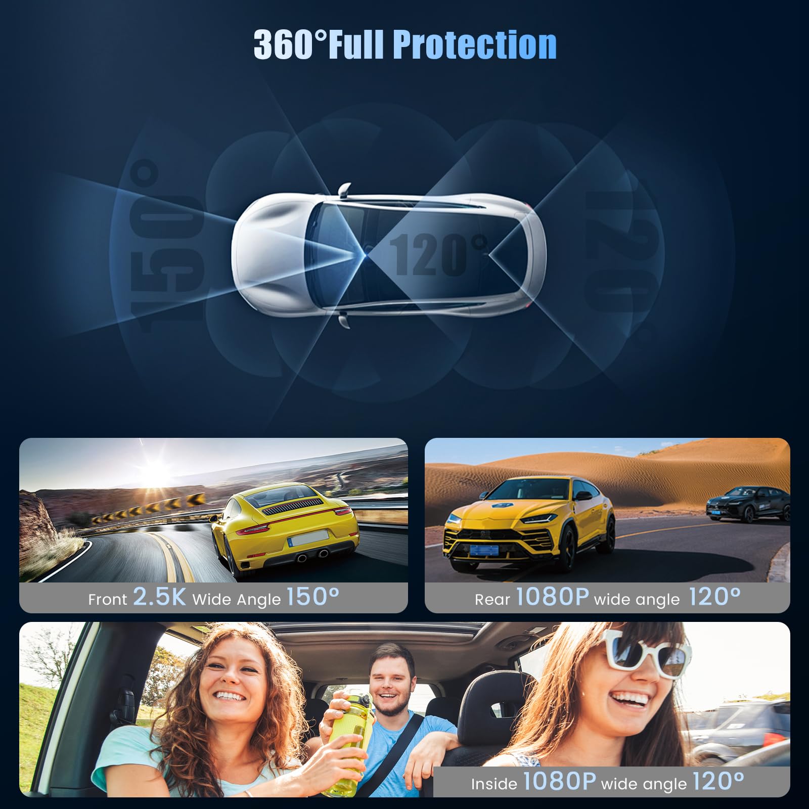 Inefala Dash Cam 3 Canaux 2,5K GPS IPS 3,16" Carte 64 Go