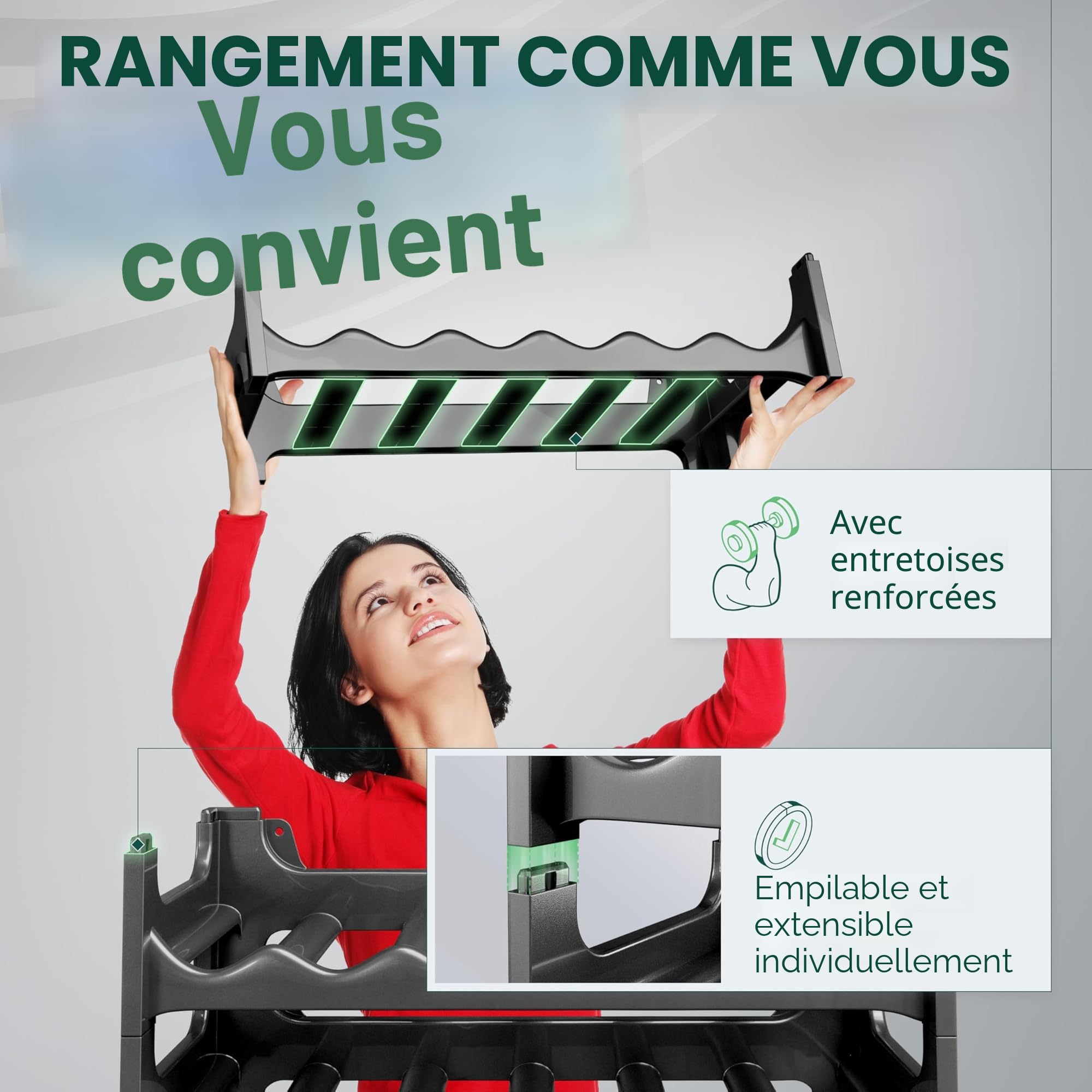 Novaliv Étagère à Bouteilles pour 36 Bouteilles en Plastique Recyclé - Extensible, Empilable, Noir - Système pour Boissons, Armoire à Spiritueux