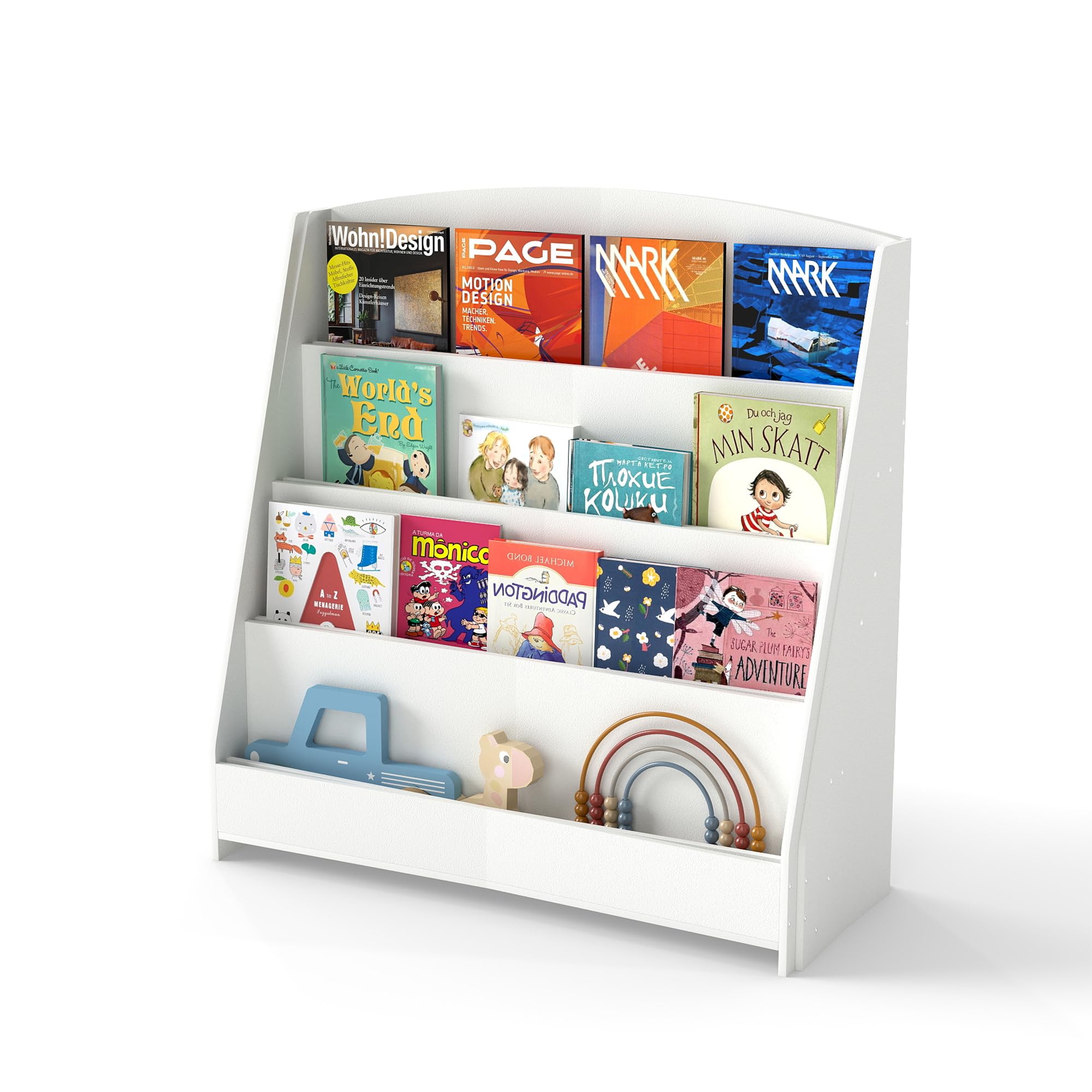 4-laags houten kinderboekenkast met 4 legplanken, boekenkast voor