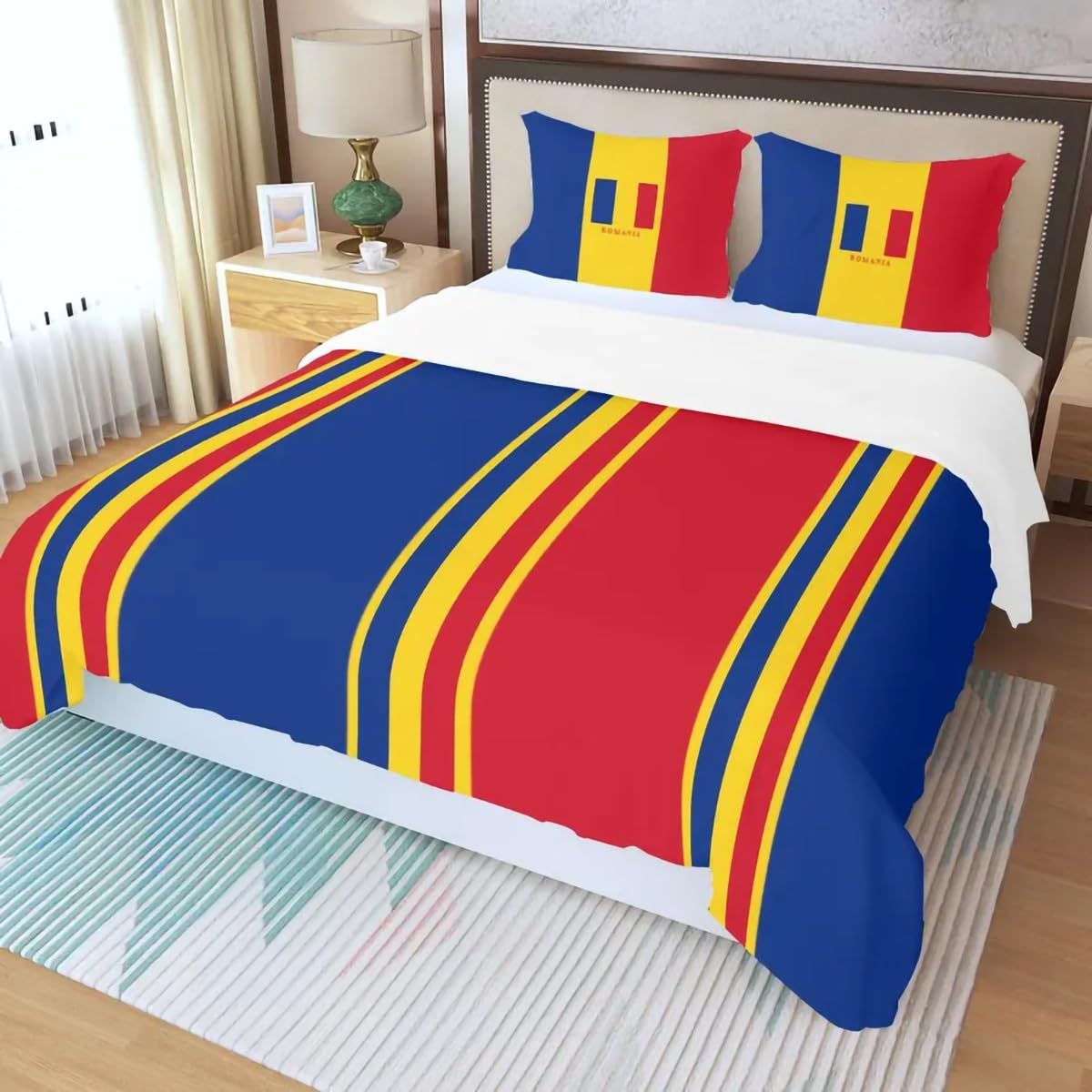 RZPFQB Flag King Duvet Cover Set Quilt Duvet Cover Romania Flag King Bedding Set for Kid Teens Boys and girls Red Blue Yellow Bedding Quilt Bed Cover 220x230cm