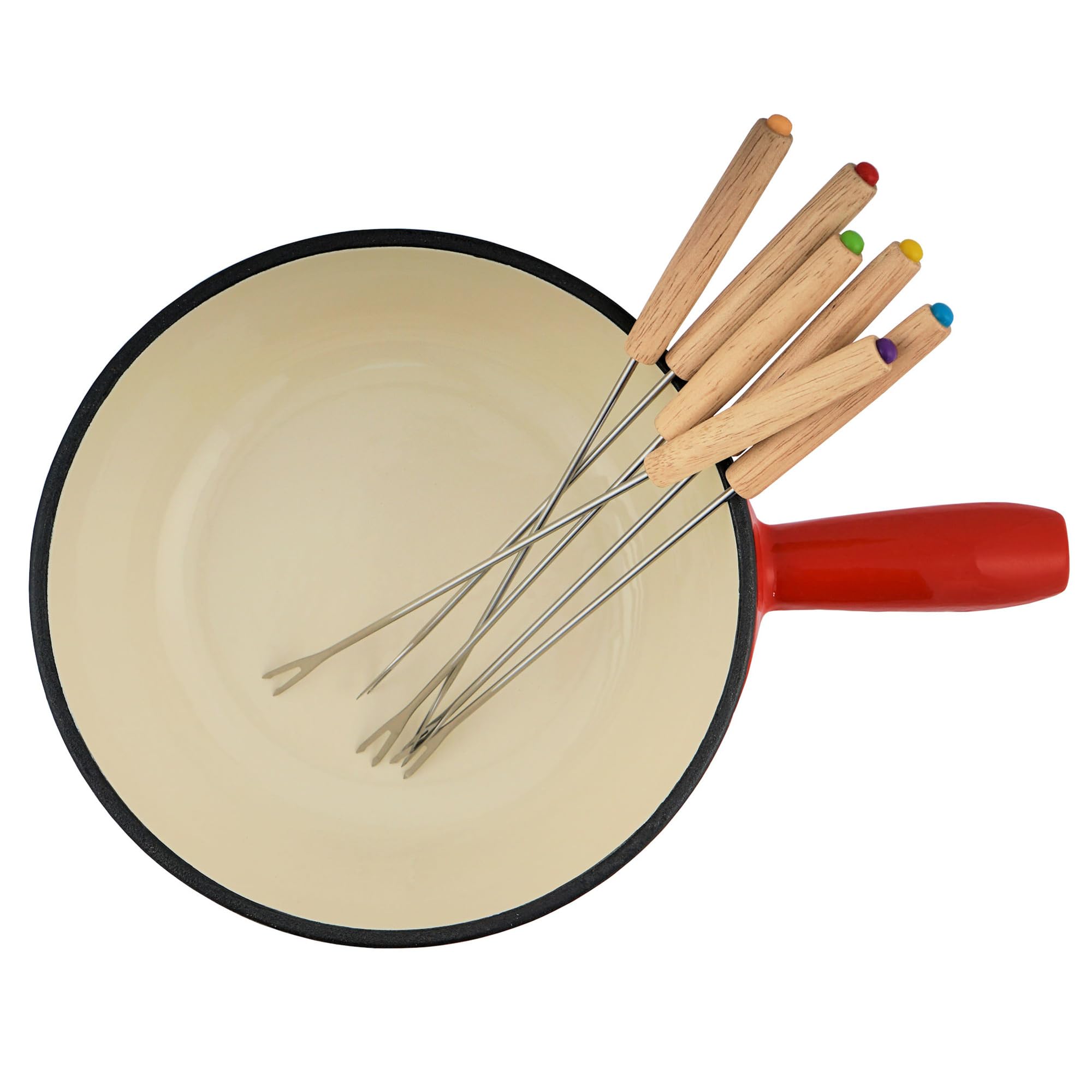 BBQ-TORO Set fonduta in ghisa per 6 Persone Set fonduta 9 Pezzi con bruciatore e forchette quantità di riempimento 2 Litri di Cioccolato al Formaggio induzione. (Rosso/Smaltato)