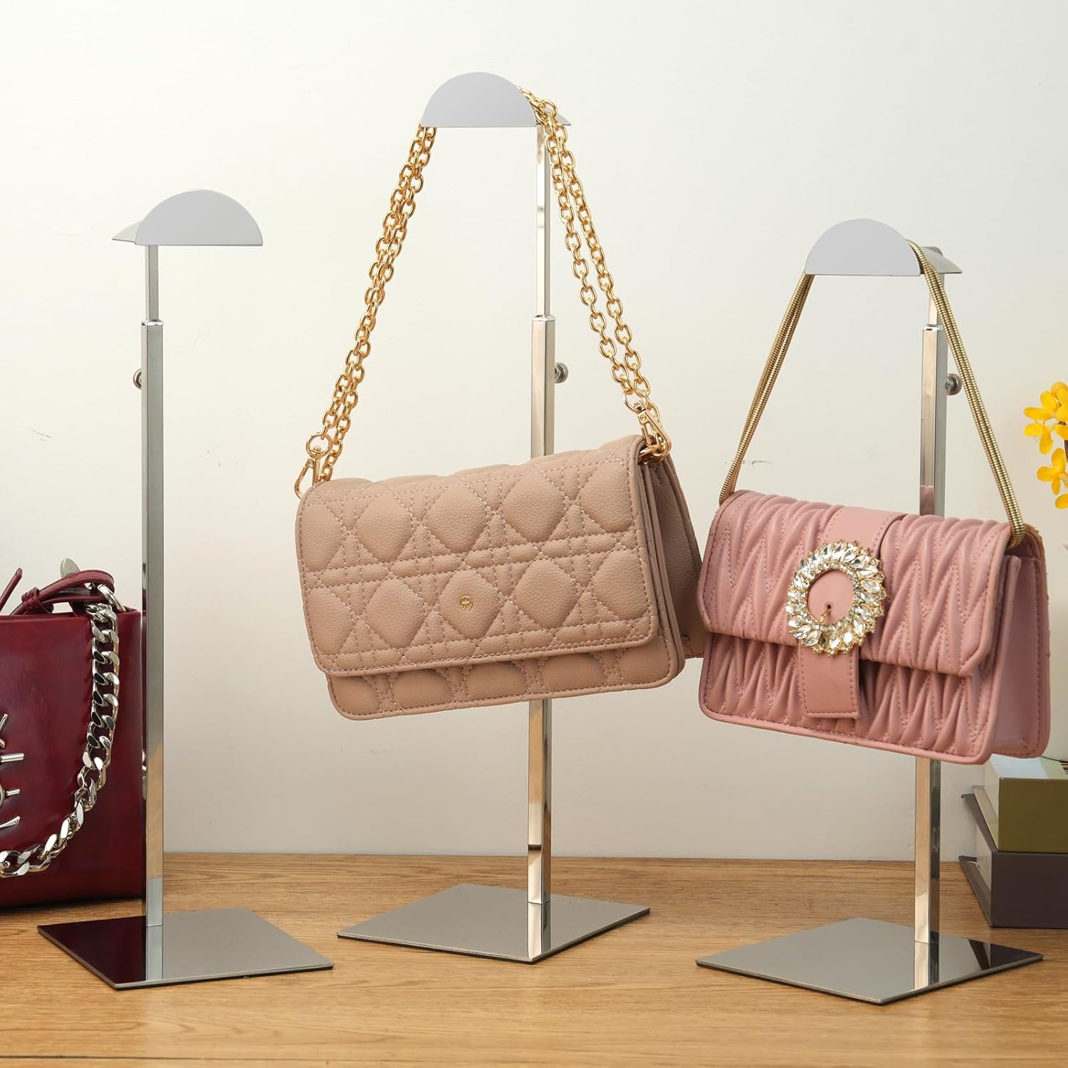 Purse Stands - 3PCS Stainless Steels Hangbag Holder Adjustable Height Purse Display for Retail Luxury Bag Organizer Home Store Boutique Retail Closet - Image 2