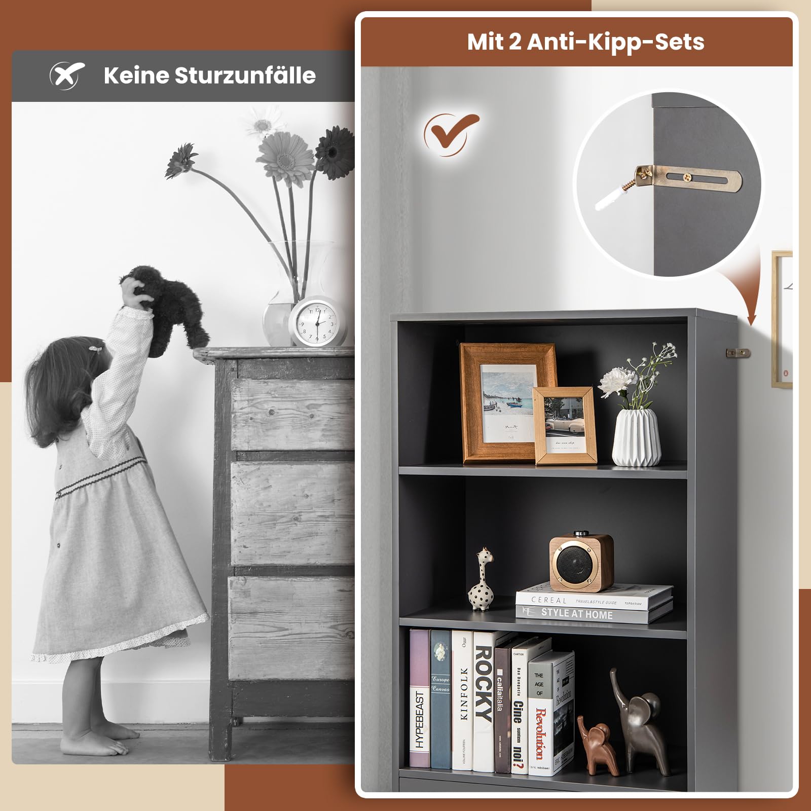 COSTWAY Boekenkast met 11 vakken, boekenkast, kantoorplank, kubusrek, staand rek, voor woonkamer, slaapkamer, kantoor, kinderkamer, 74 x 24 x 106 cm (koffie