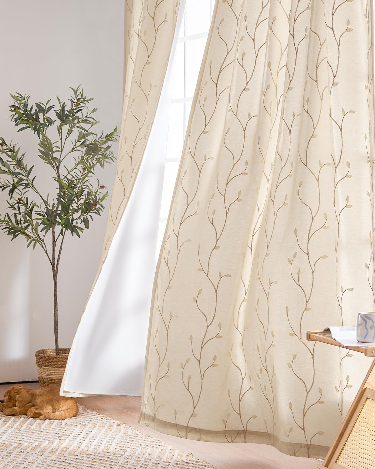 Amazon.com: jinchan Lined Curtains Botanical Embroidered Sheers