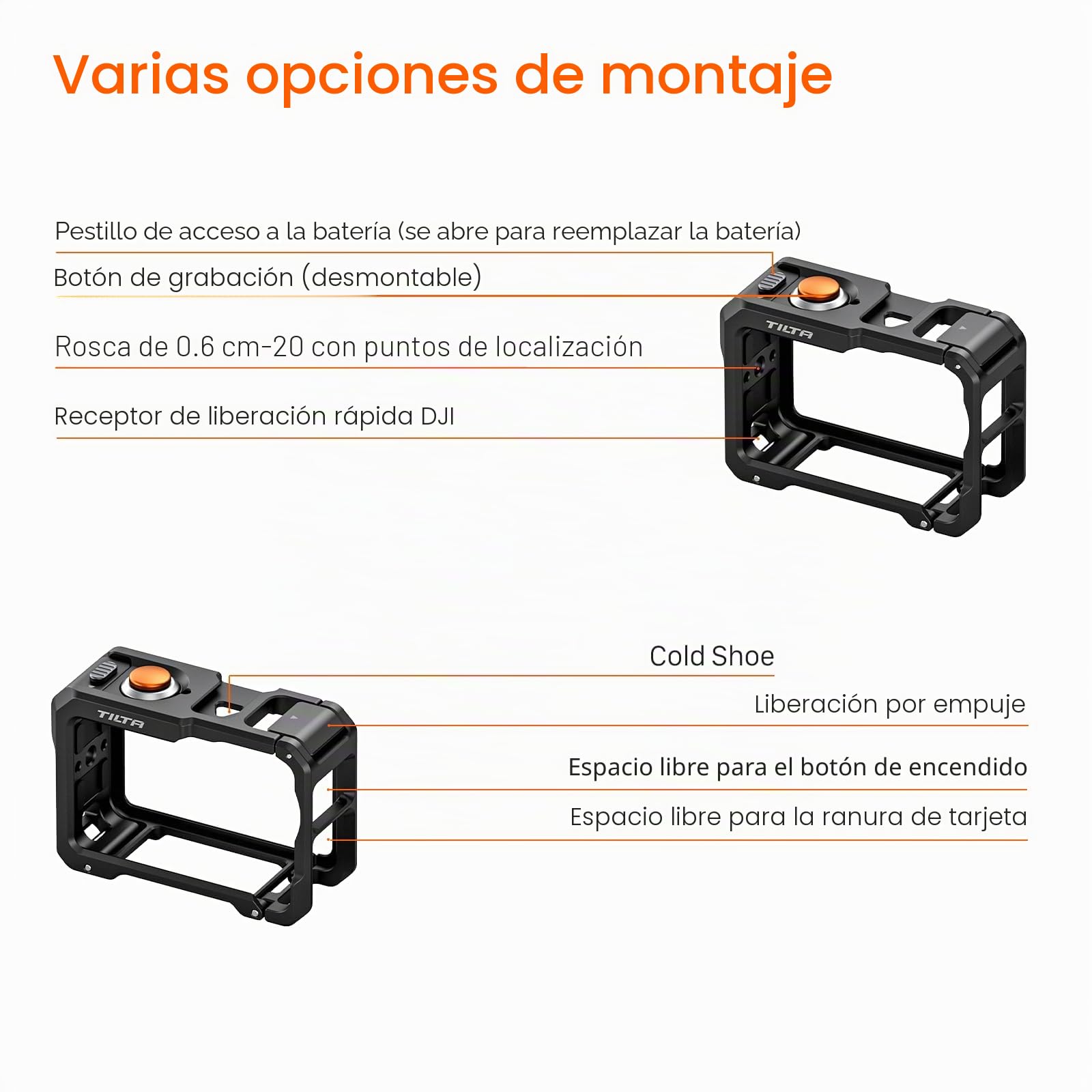Tilta Action 6 Cage, Kit Street Snap con Jaula para Cámara y Asa Compatible con dji Osmo Action 6 - Negro TA-T95-B-B