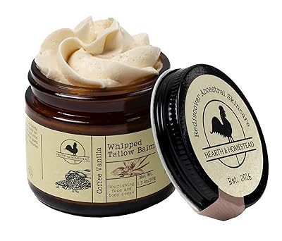 Hearth and Homestead: Handmade Whipped Tallow Balm (Coffee Vanilla) - Organic Body Butter with Infused Olive Oil - 1.3 oz …