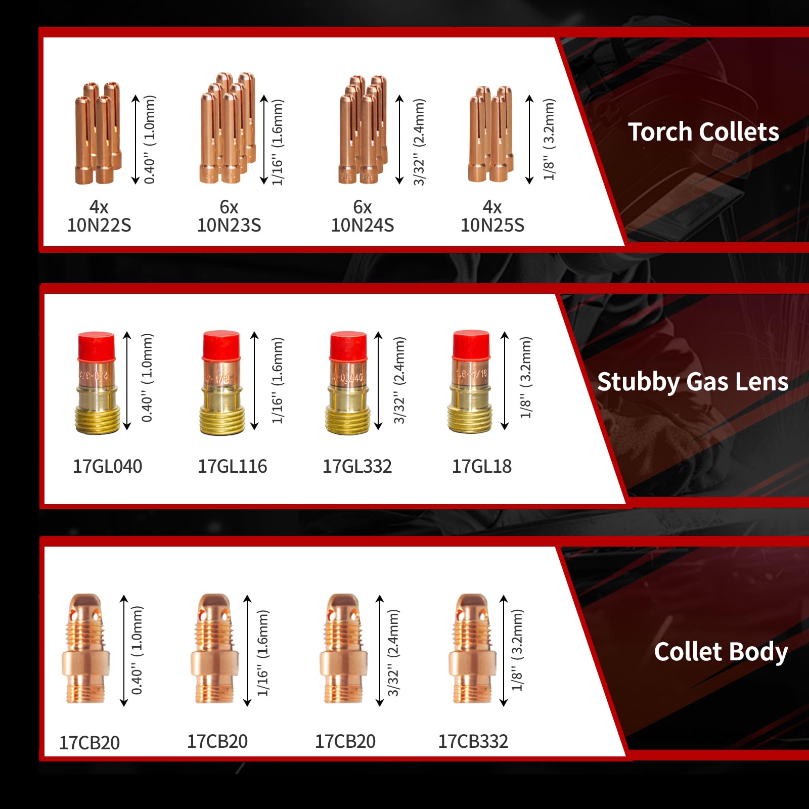 71 piezas de antorcha de soldadura TIG, lente de gas rechoncha, kits de soldadura TIG #12, kit de copa de vidrio para WP-17/18/26