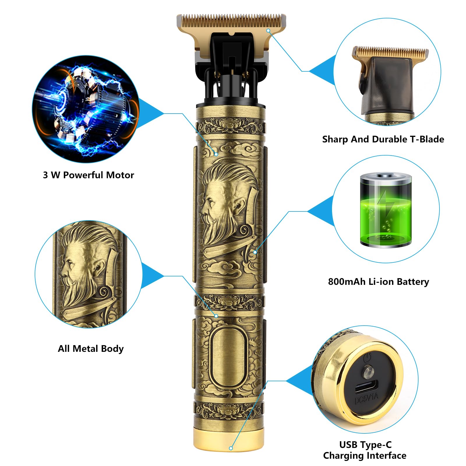Tondeuse Barbe Homme,Tondeuse Cheveux Professionnel Rasoir Barbe Electriques Tondeuse Barbe et Cheveux Homme Tondeuse de Finition Kit Tondeuse de Précision Rechargeable Domestique et Salon de Coiffure