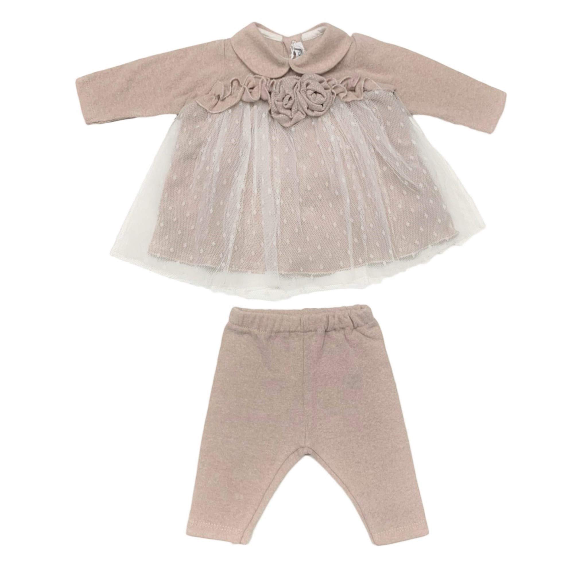 Completo Neonato Coordinato Invernale Vestitina Vestito e Pantalone Bimba 3783