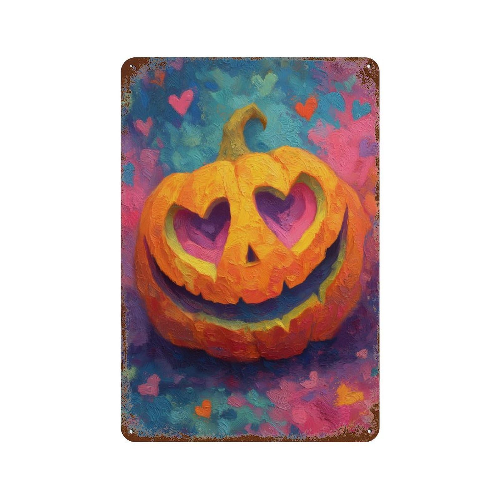 Garage Style Happy Halloween Pumpkin Art Print Rustic Tin Plaque 11.8"x7.9", Farmhouse Wall Decor for Bar And Workshop