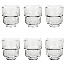 Set 6 bicchieri impilabili 340 ml in vetro, decoro righe, trasparenti, Vertical Sibilla