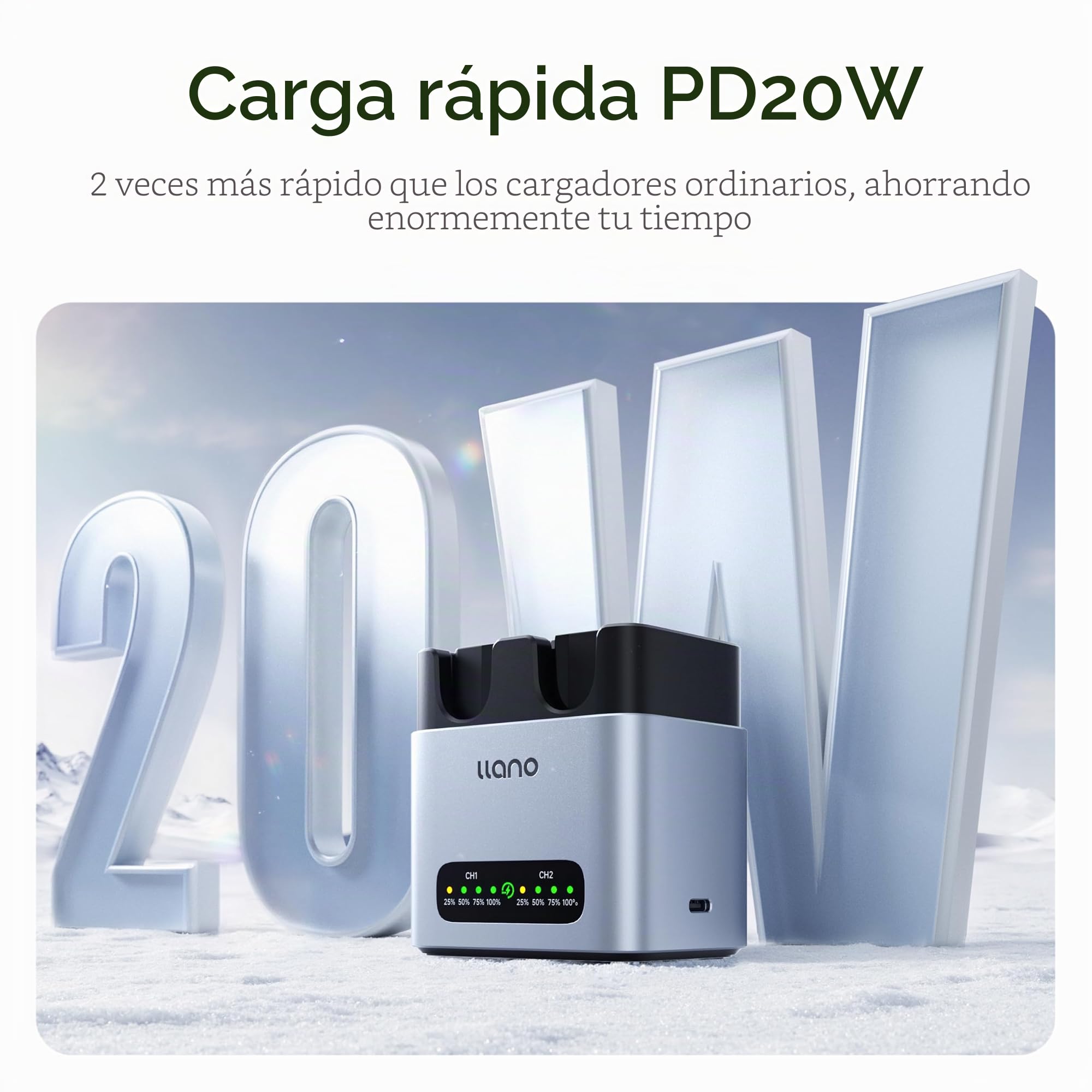 llano Set de 2 Baterías NP-FZ100 2400mAh & Cargador Rápido 20W: Doble Ranura para Sony A7III A7IV A6700 FX3 FX30 A9 A7C A7CII A7RV A7RIII A6600 ZV-E1 ZV-E10II A1 FX2, USB-C, LED, Aluminio CNC | Para cámara Sony A7III A7IV A6700 FX3 FX30 A9 A7C A7CII A7RV
