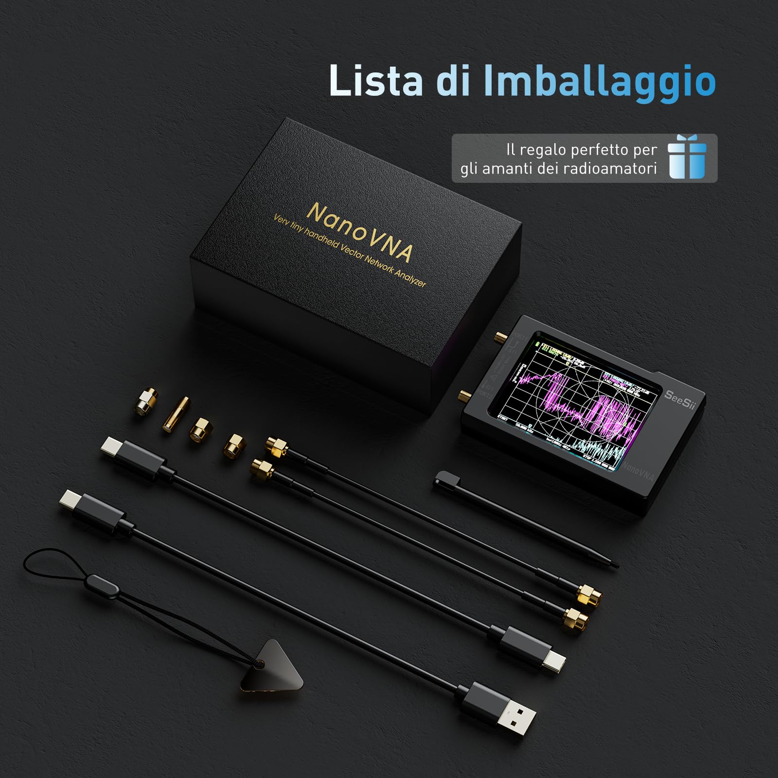 Seesii NanoVNA-H Analizzatore di Rete Vettoriale V3,7 10KHz-1,5GHz MF/HF/VHF/UHF Parametri S SWR Grafica Smith