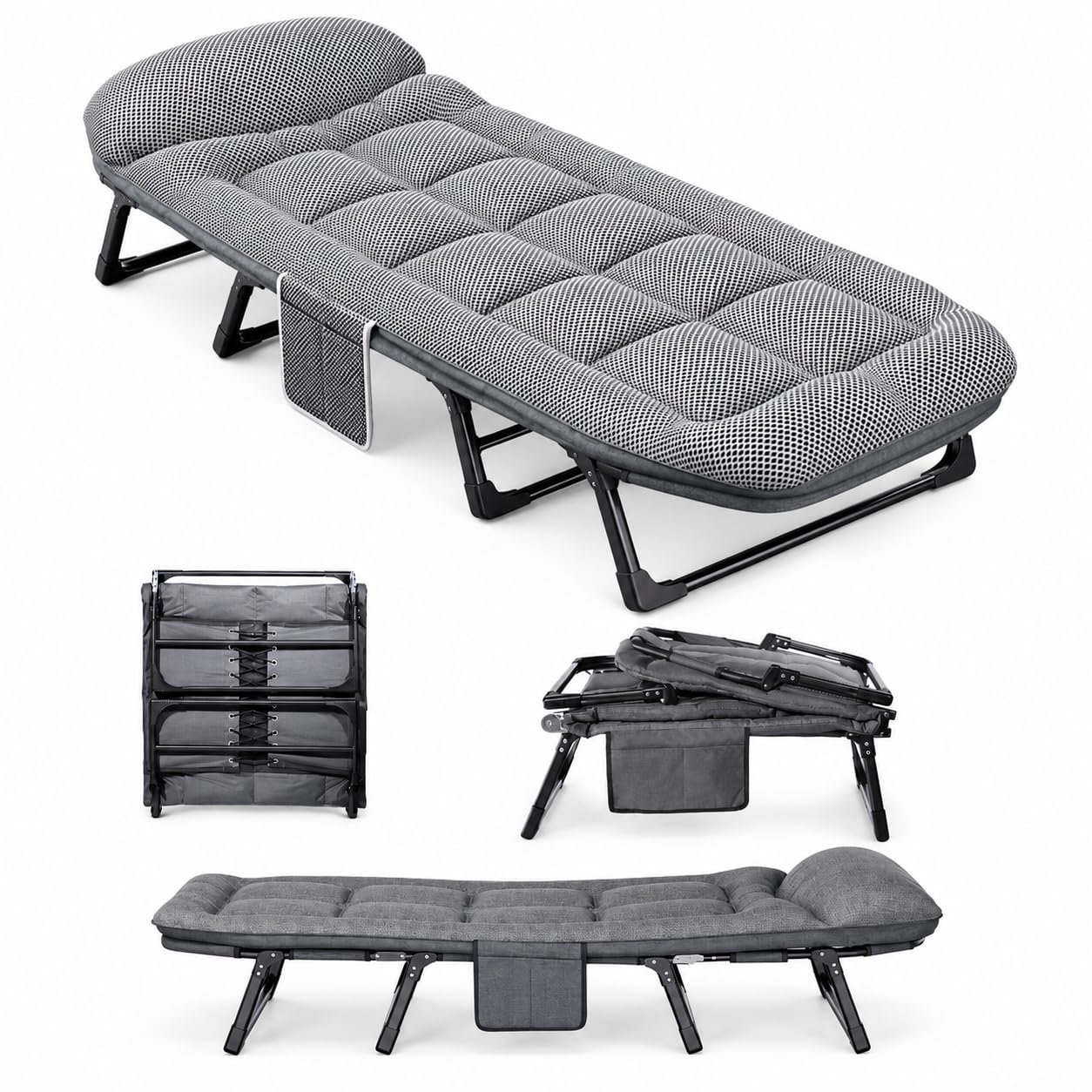 Folding Camp Bed for Adults,Tent Bed with Mattress,6-Position Adjustable — image 1