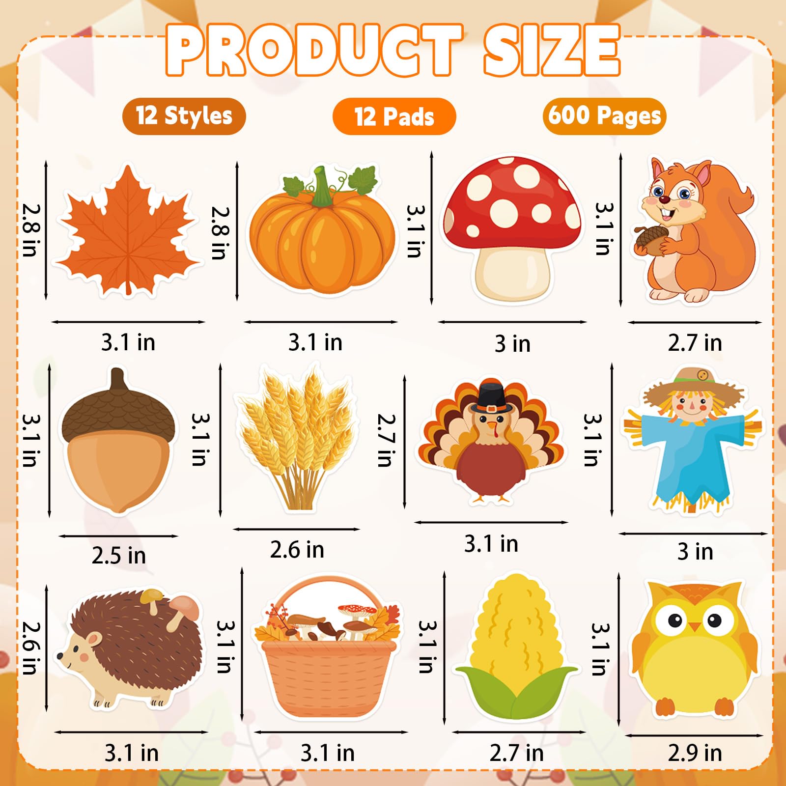 Snapklik.com : 600 Thanksgiving Fall Sticky Notes, Cute Pumpkin ...