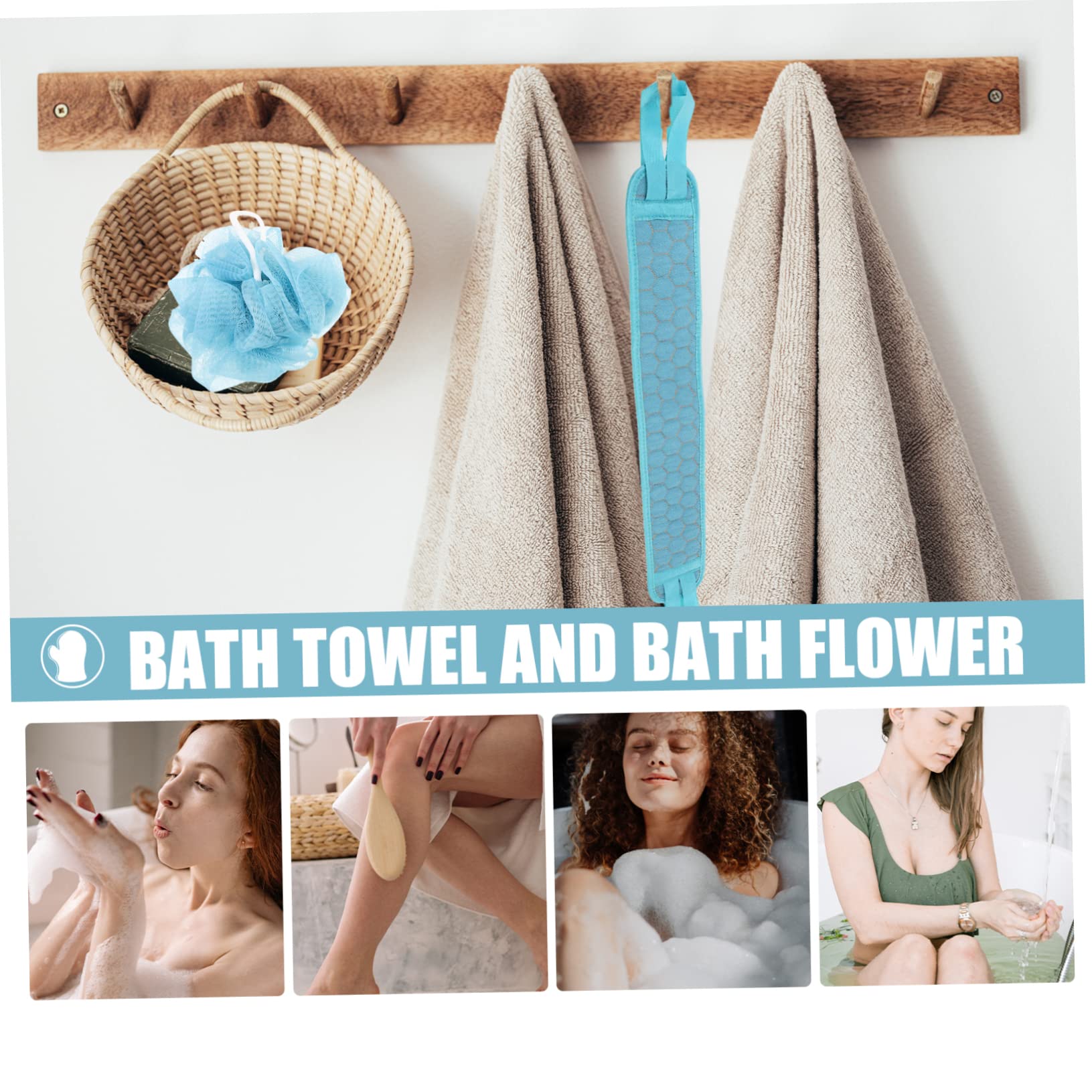 FRCOLOR 4 juegos de toallas de baño de tres piezas, guantes de masaje, guantes de masaje, cinta exfoliante para la espalda, toalla de baño, herramienta para espumar jabón de, accesorios