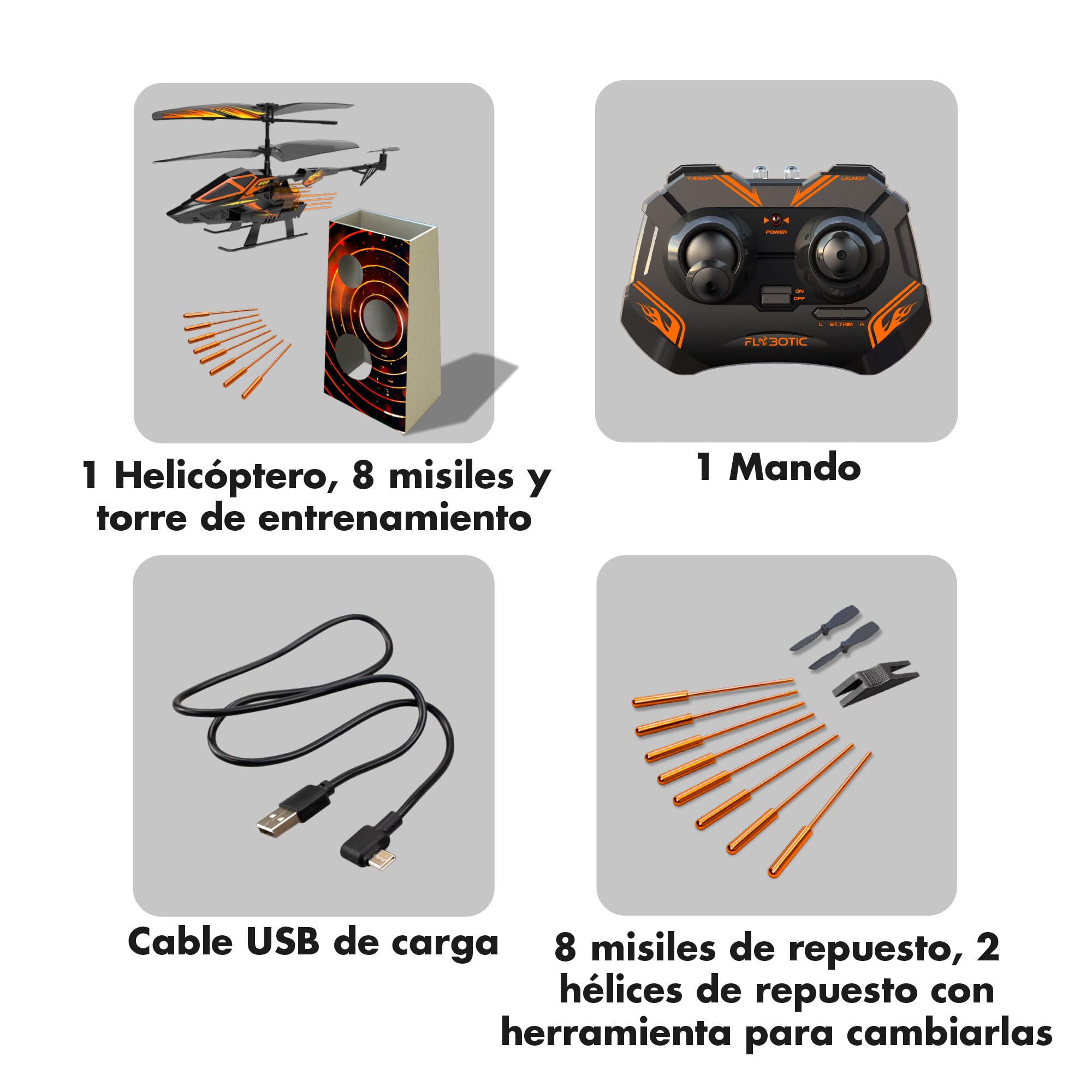 Bizak FLYBOTIC Hover Blast, elicottero radiocomandato con telecomando radiocomandato e 16 razzi di tiro per colpire un bersaglio, per bambini e adulti, (62004567)