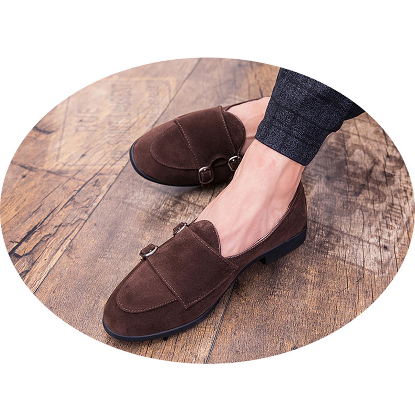 Zapatos De Vestir para Hombre Hebilla Doble Monkstrap Sin Cordones, Zapatos Casual & Negocios, Piel Sintética De Ante