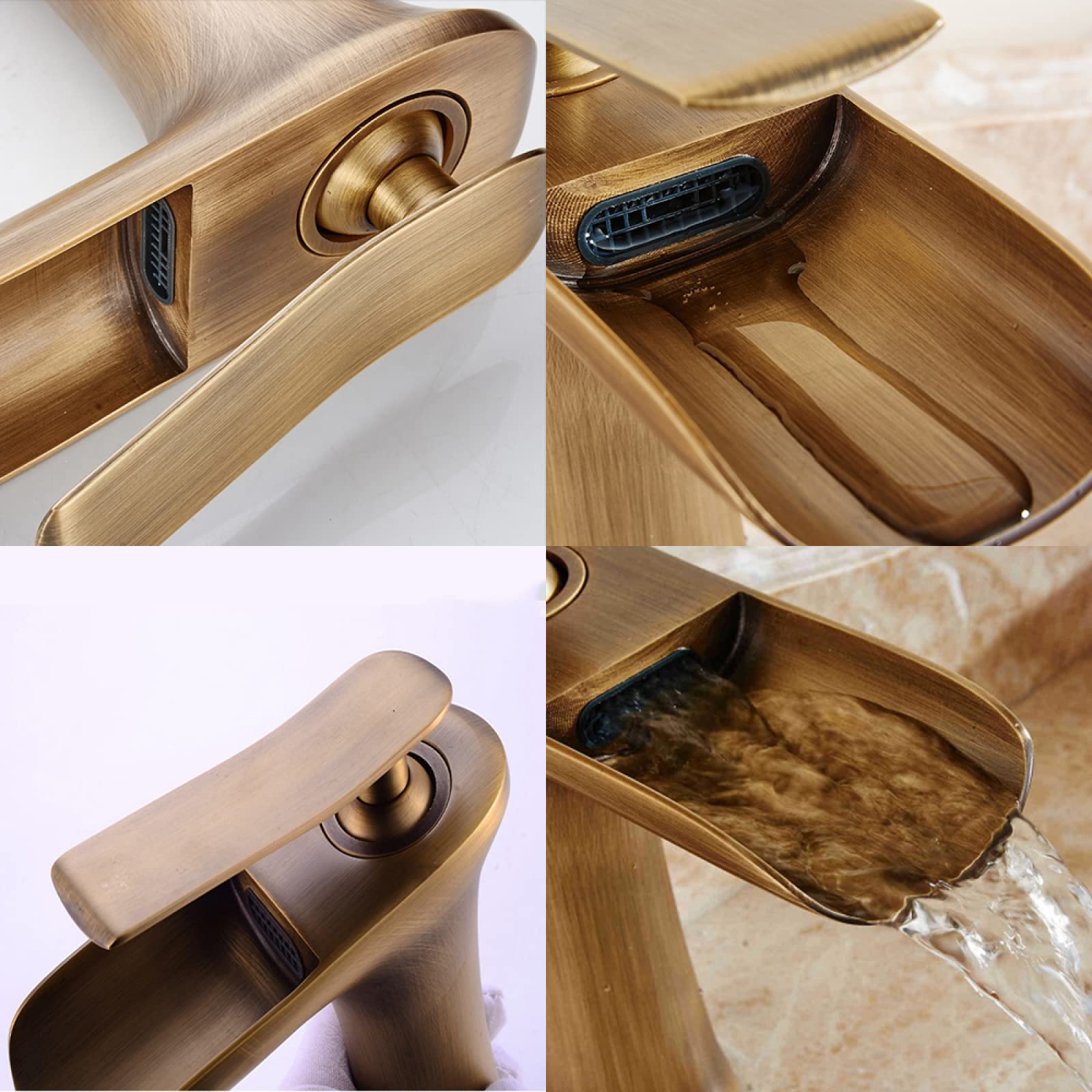 Rubinetto da Bagno a Cascata, Miscelatore Acqua Calda e Fredda, Rubinetto per lavabo in Ottone, Rubinetto monocomando a Cascata per lavabo, Nero (Colore: Nero)