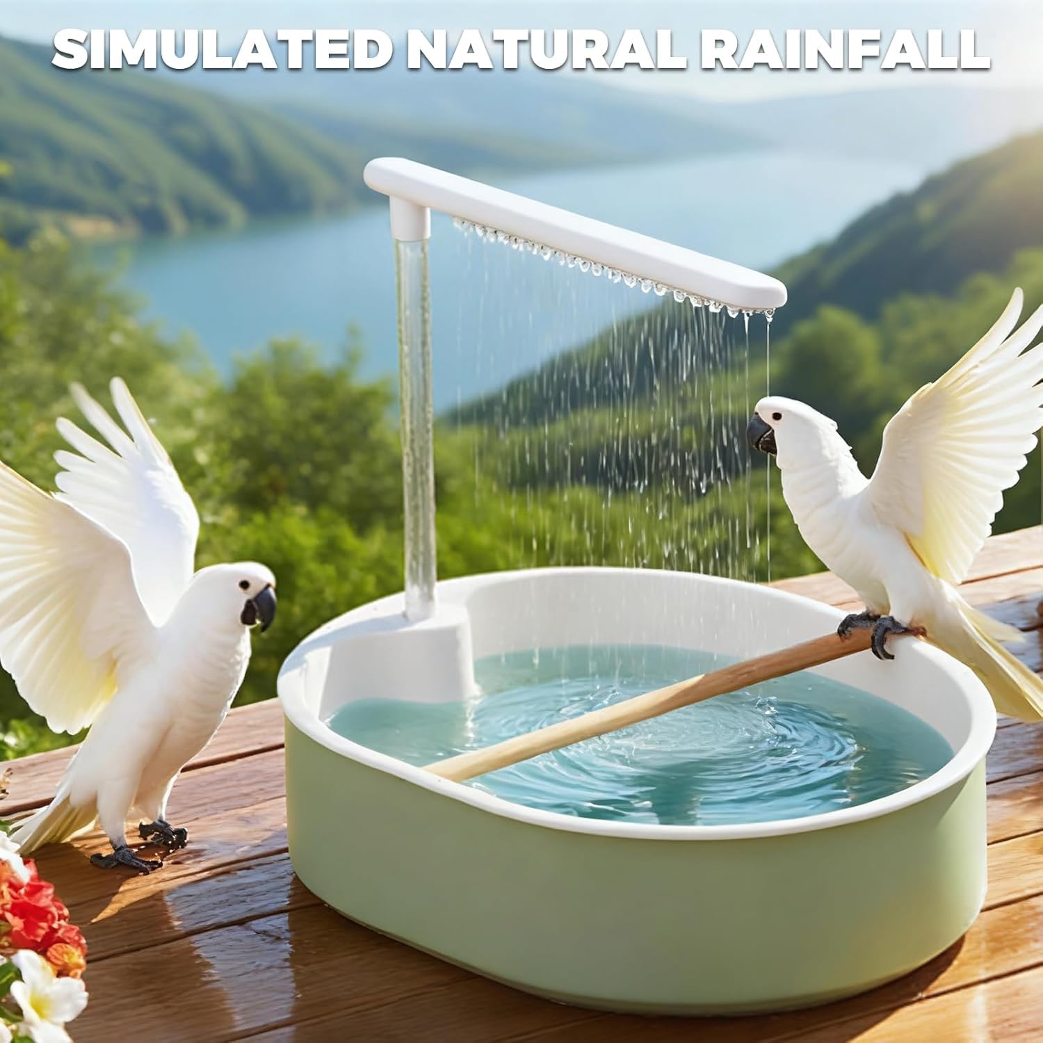 Vogeldusche Wellensittiche, Automatische Vogelbad mit USB Pumpe, Leise Vogel Dusche mit Wasserfall, Vogelbadewanne für Sittiche, Nymphensittiche und kleine Papageien, Grün