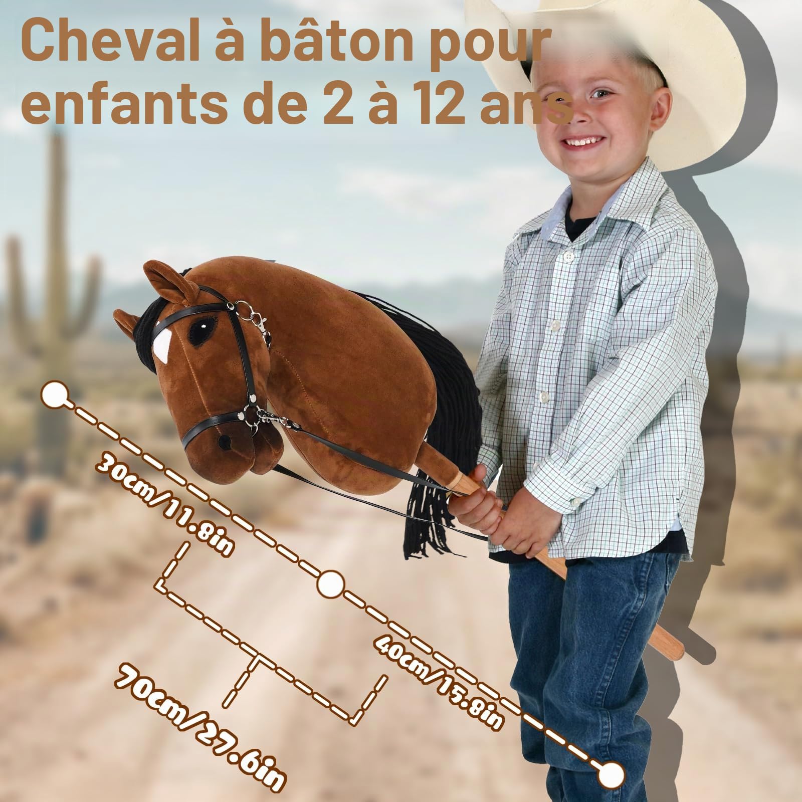Hobby Horse pour Enfants, Cheval Jouet en Bois et Peluche avec Selle et Rênes, dès 3 Ans