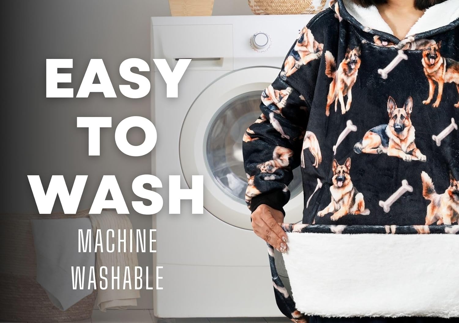 German Shepherd Gifts for Women Men, Wearable Flannel Blanket Hoodie, Oversized Hooded Sweatshirt, One Size