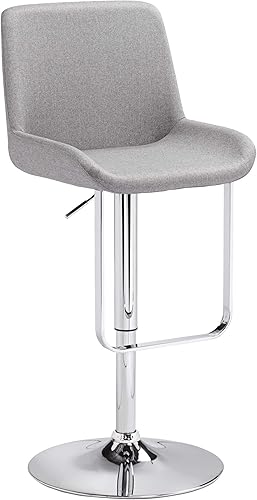 Miniatura 7 de 55 Downing Street Vanguard - Taburete giratorio de metal cromado plateado de 32 1/2 pulgadas de alto, cojín tapizado de tela gris moderna ajustable