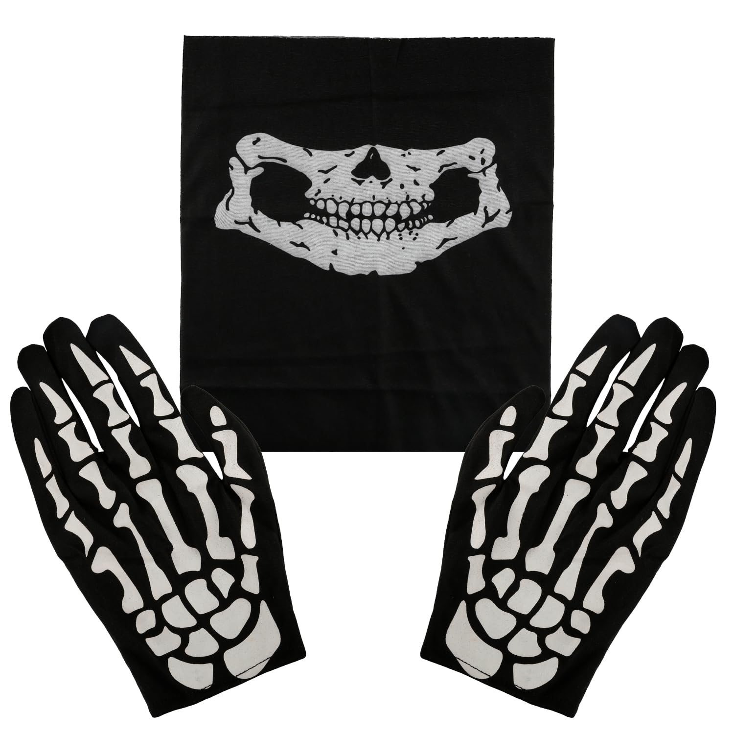 Tabanzhe Skeleton Half Face Mask and Skull Gloves Set,Glow in The Dark Full Finger Gloves with Breathable Ghost Bone Mask,Cosplay Costume Acccessories for Halloween Theme Party Dance Props