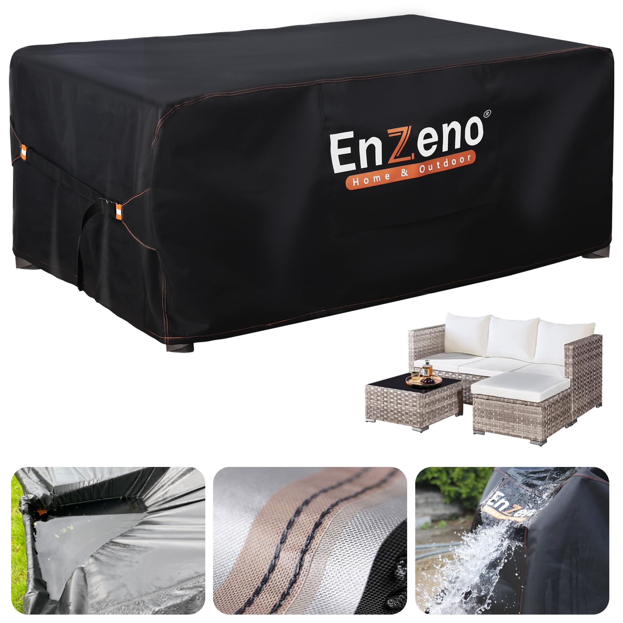 Enzeno Garden Table covers with Vents, Garden Furniture Cover,Round Outdoor Patio Covers 420D Oxford Fabric Large Patio Set Cover Heavy Duty Waterproof Ripstop with 4 Windproof VelcroStraps,230x100cm — view 11