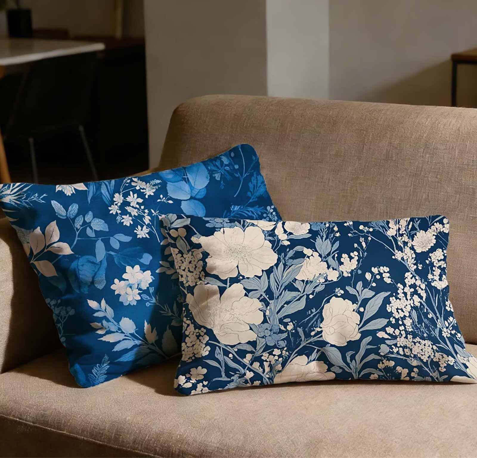 Taie oreiller 70x90 velours bleu marine haut de gamme motif feuille relief