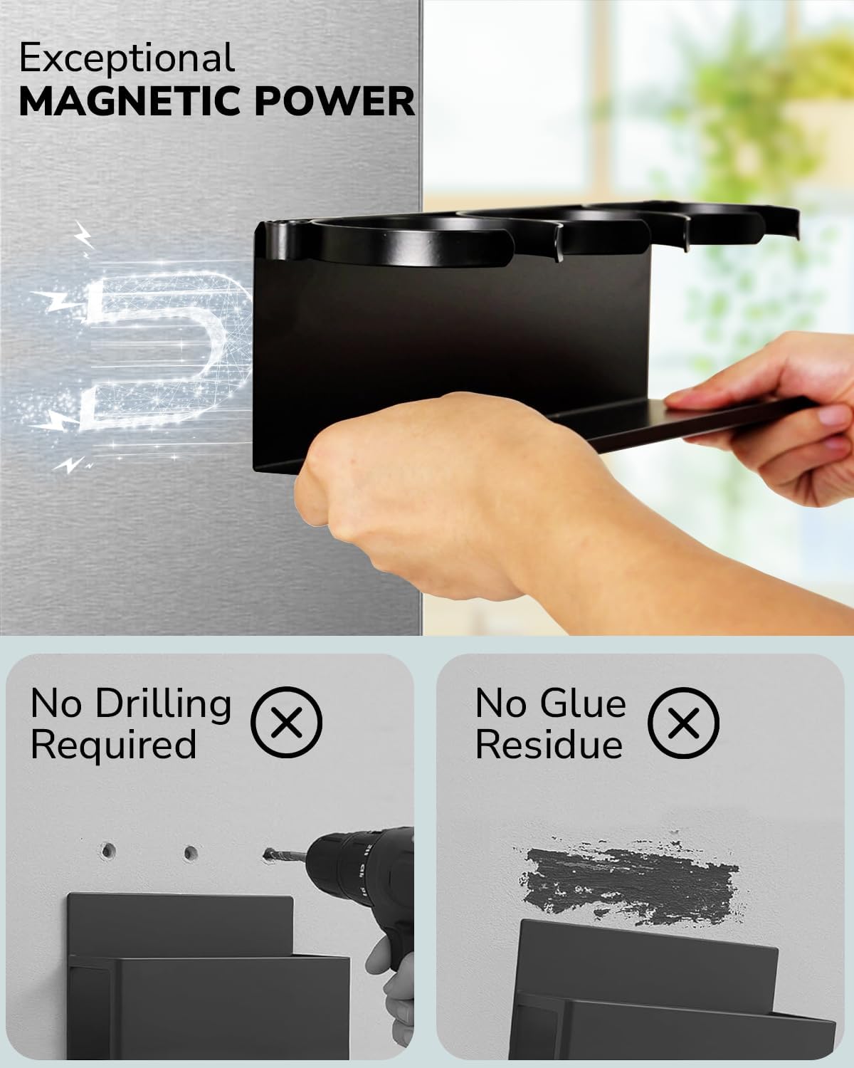 HAMARA Fiber-Steel Magnetic Stanley Cup Holder for Fridge – 5-Piece Tumbler & Lid Organizer Set with Straw Rack & Hook Rail, Water Bottle Storage, Stanley Cup Accessories for Kitchen & Pantry - Image 4