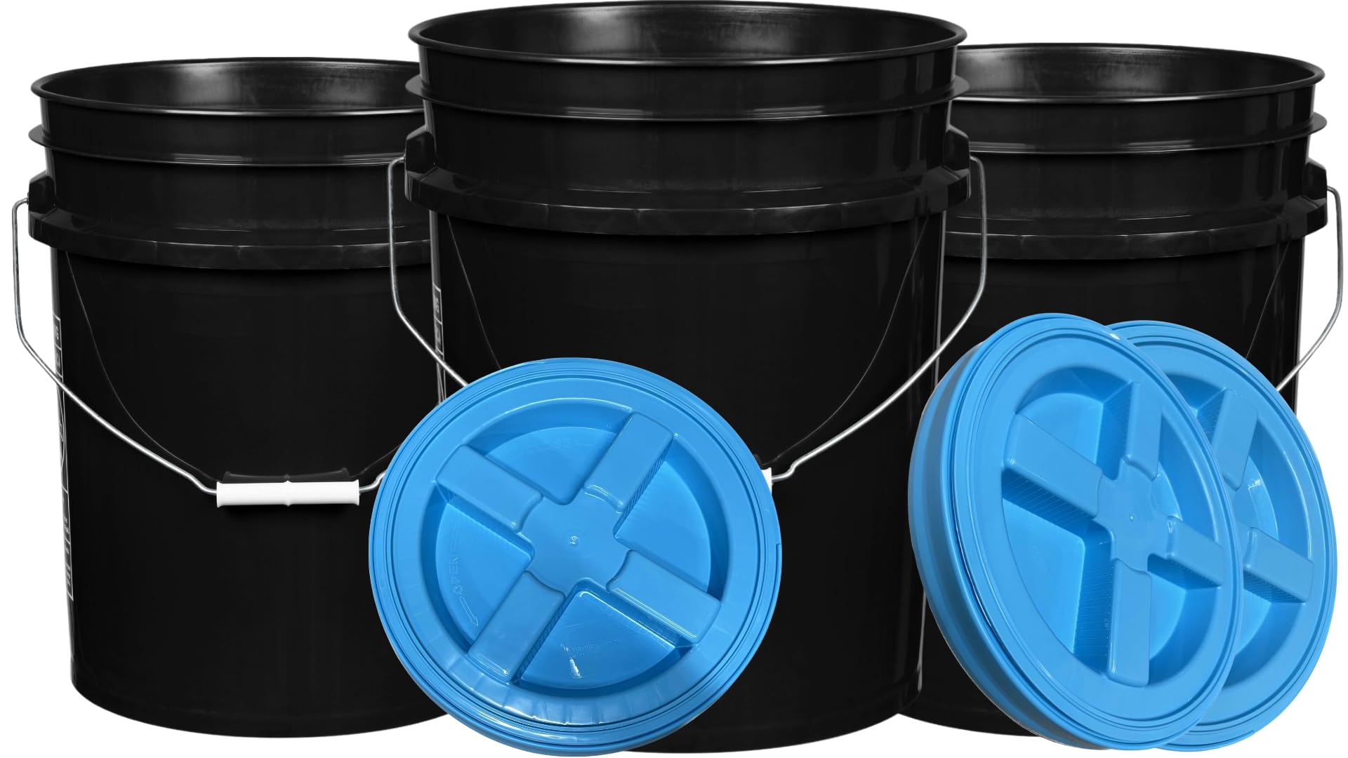 House Naturals 5 Gallon Black Bucket with Aqua lid Pack of 3 Made in USA containers