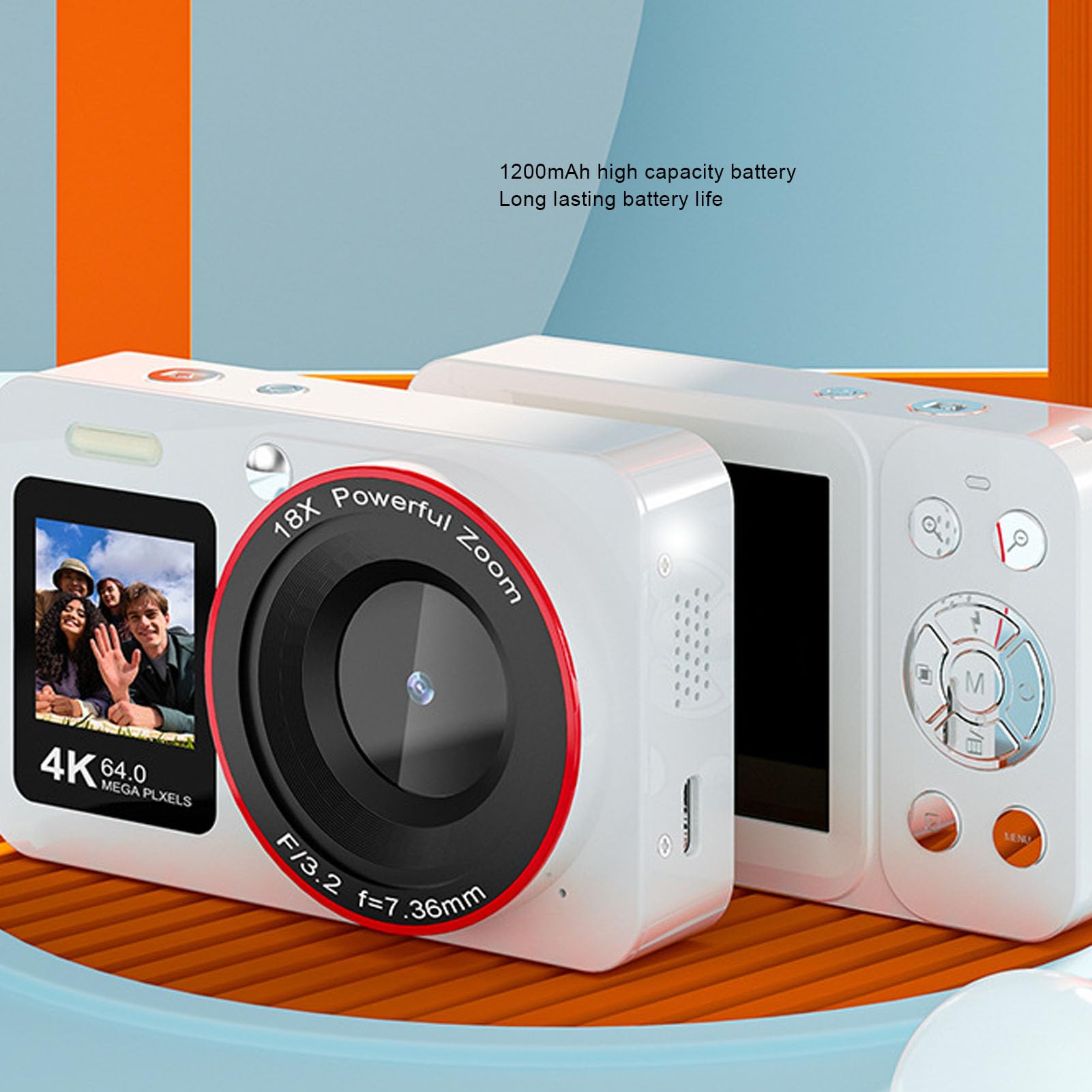 VBESTLIFE Fotocamera Digitale 4K per Fotografia, Fotocamera Selfie con Doppio Schermo HD da 64 MP e Zoom 18X, Flash Integrato, per Studenti Principianti e Adolescenti (WHITE)