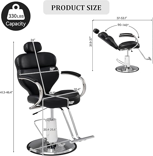 Miniatura 2 de Silla de peluquería reclinable para estilista, bomba hidráulica de alta resistencia, altura del asiento de 41-46 pulgadas, rotación de 360, silla de