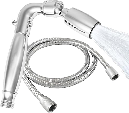 Cabezal de ducha de mano de metal sólido de High Sierra con válvula de goteo y manguera de metal de 72 pulgadas con tubo interior de silicona. Flujo