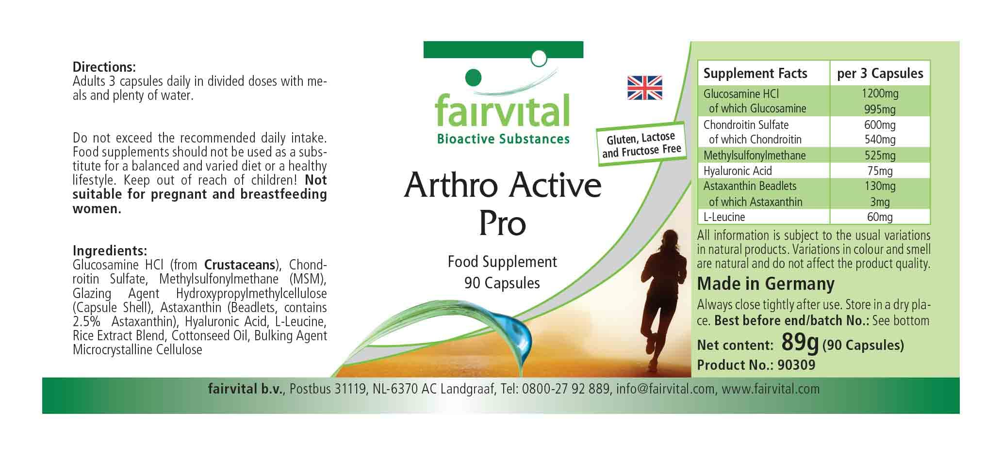 fairvital Gelenk-Aktiv Pro, 90 cápsulas, 1200mg de glucosamina por dosis diaria con sulfato de condroitina + MSM + ácido hialurónico + astaxantina, ALTA DOSIS