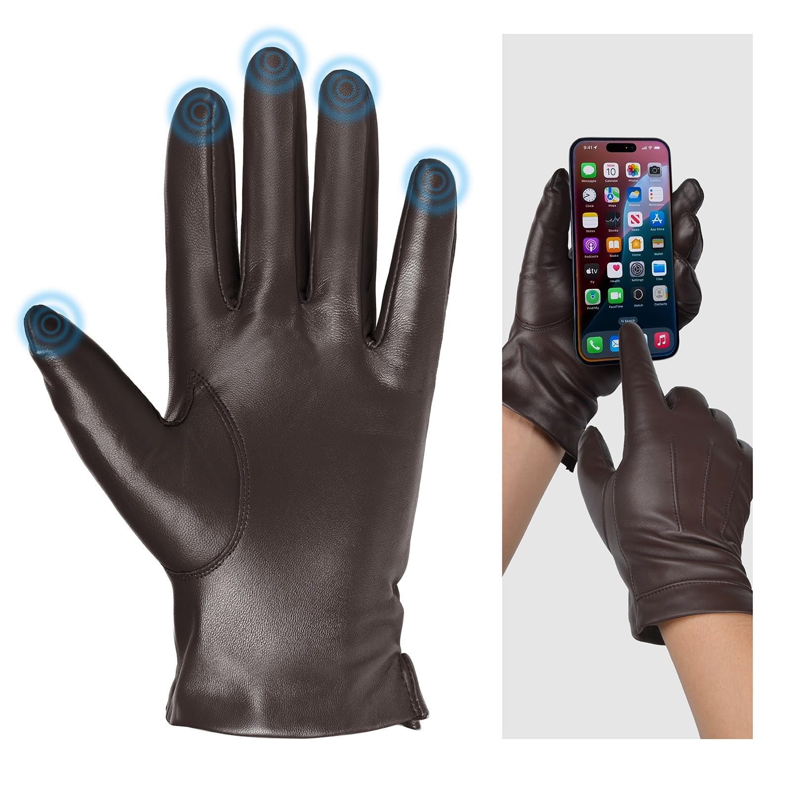 Harssidanzar Guanti da uomo in pelle foderati in cashmere caldi e touchscreen SM052EU