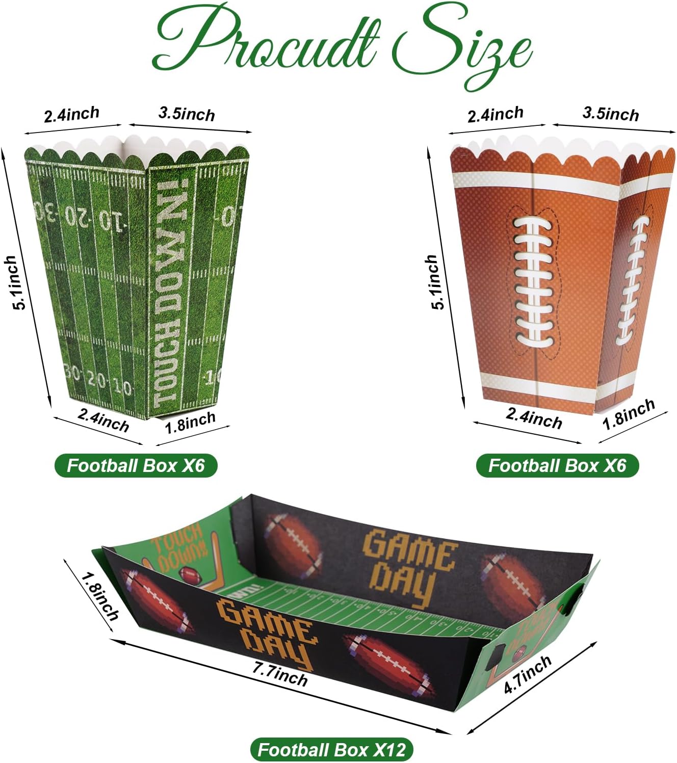 Sucrain 24 PCS Football Party Supplies Kit,Football Popcorn Boxes, Football Popcorn Buckets,Food Trays-Disposable Popcorn Container for Football Game Day Celebrations Party Decorations