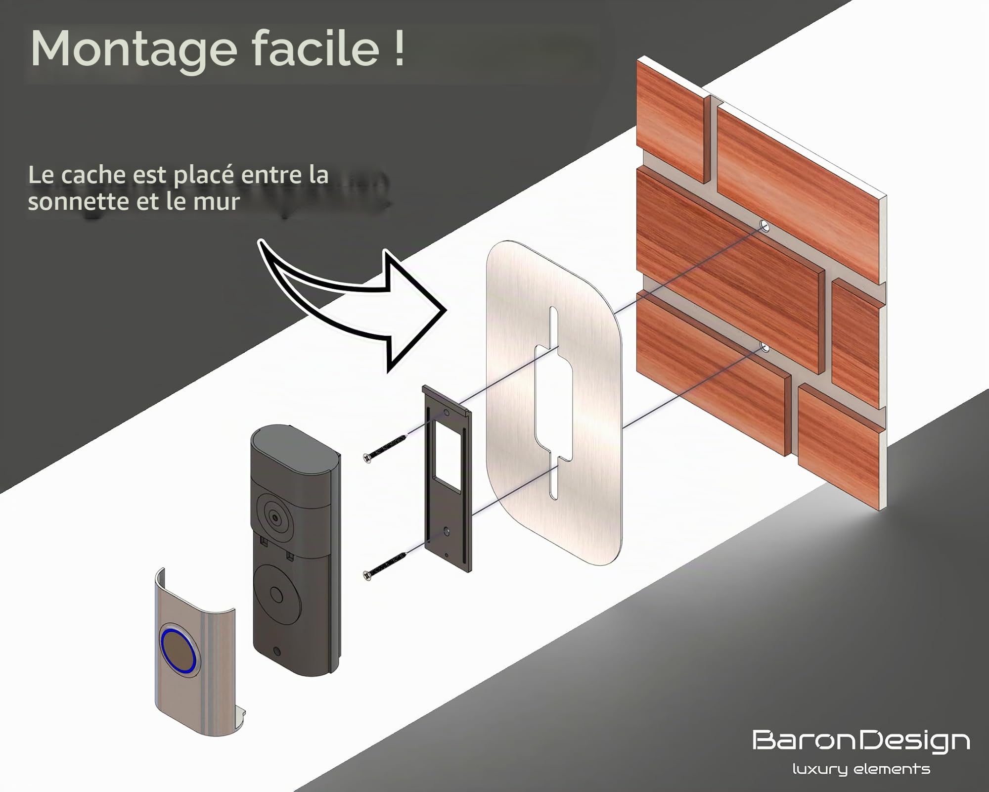 Ouverture en acier inoxydable | Accessoires pour sonnette vidéo/vidéo Doorbell Wired Plus câble & câble Pro | Support, panneau, fixation, plaque pour sonnette sans fil Alexa d'extérieur