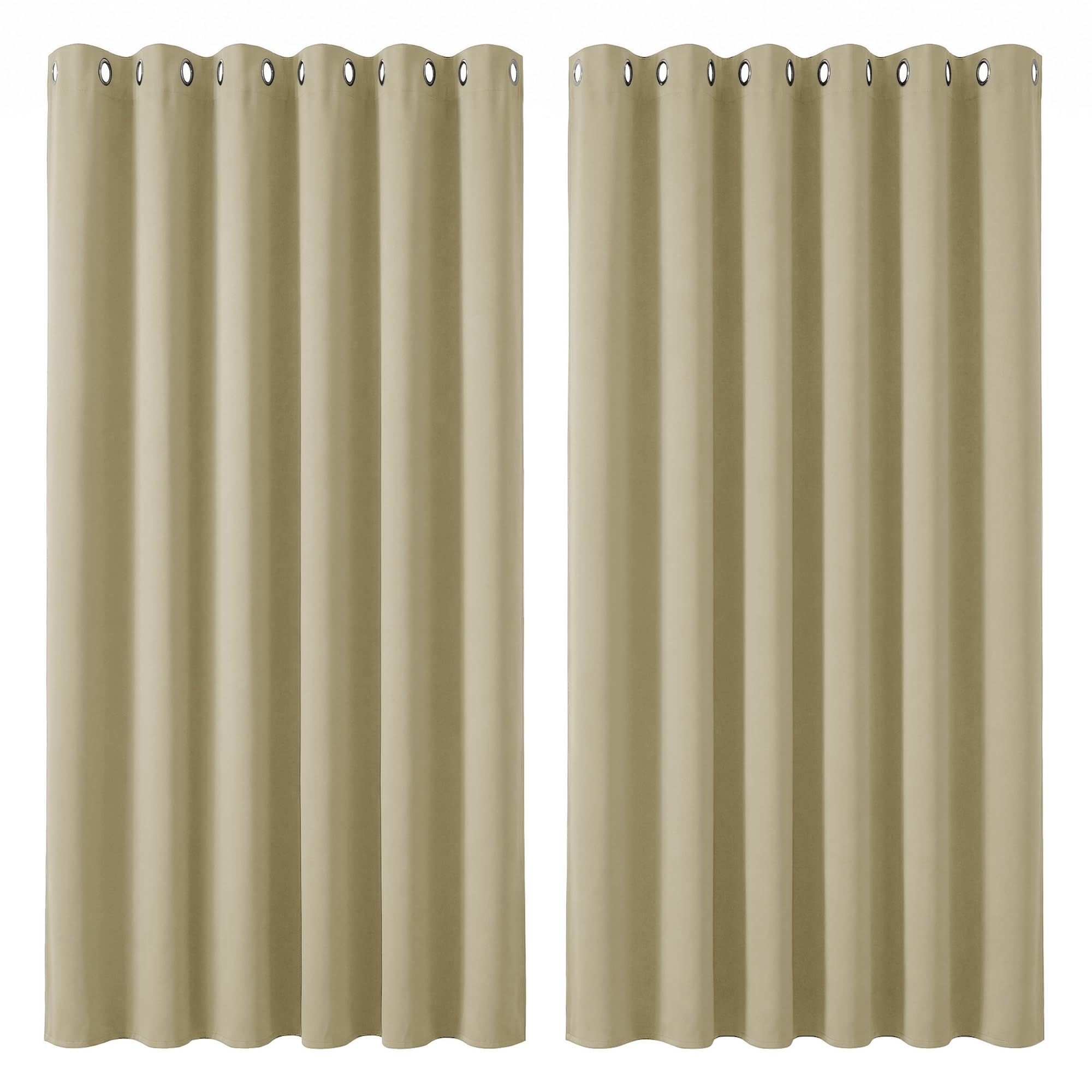 Deconovo Beige Super Soft Room Darkening Curtains Thermal Insulated Eyelet Curtains For Bedroom 90 X 90 Inch 2 Panels