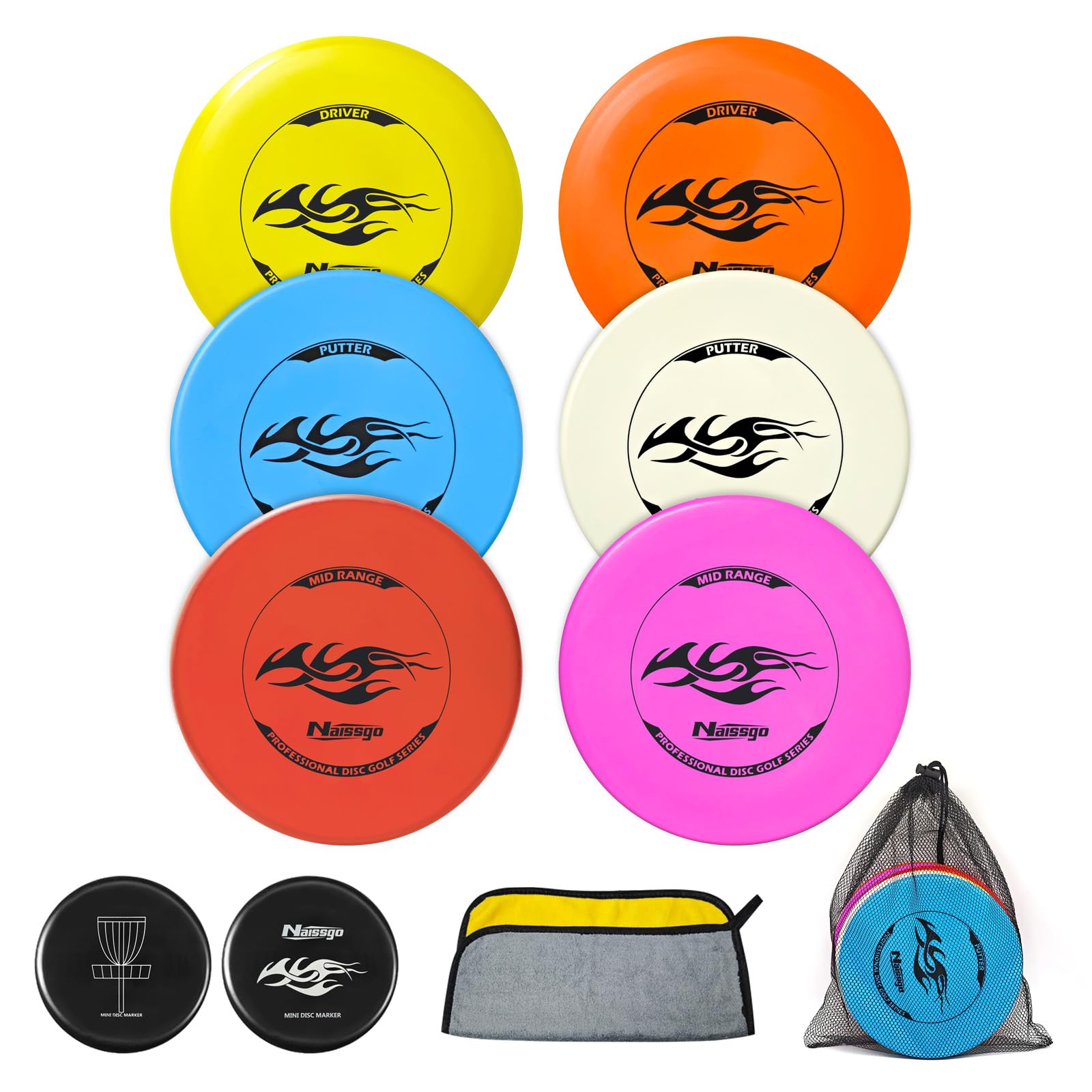 Disc Golf Starter Set für Erwachsene – 6 Discgolf Scheiben (2 Putter, 2 Midrange, 2 Driver) – Sportausrüstung für Einsteiger & Training