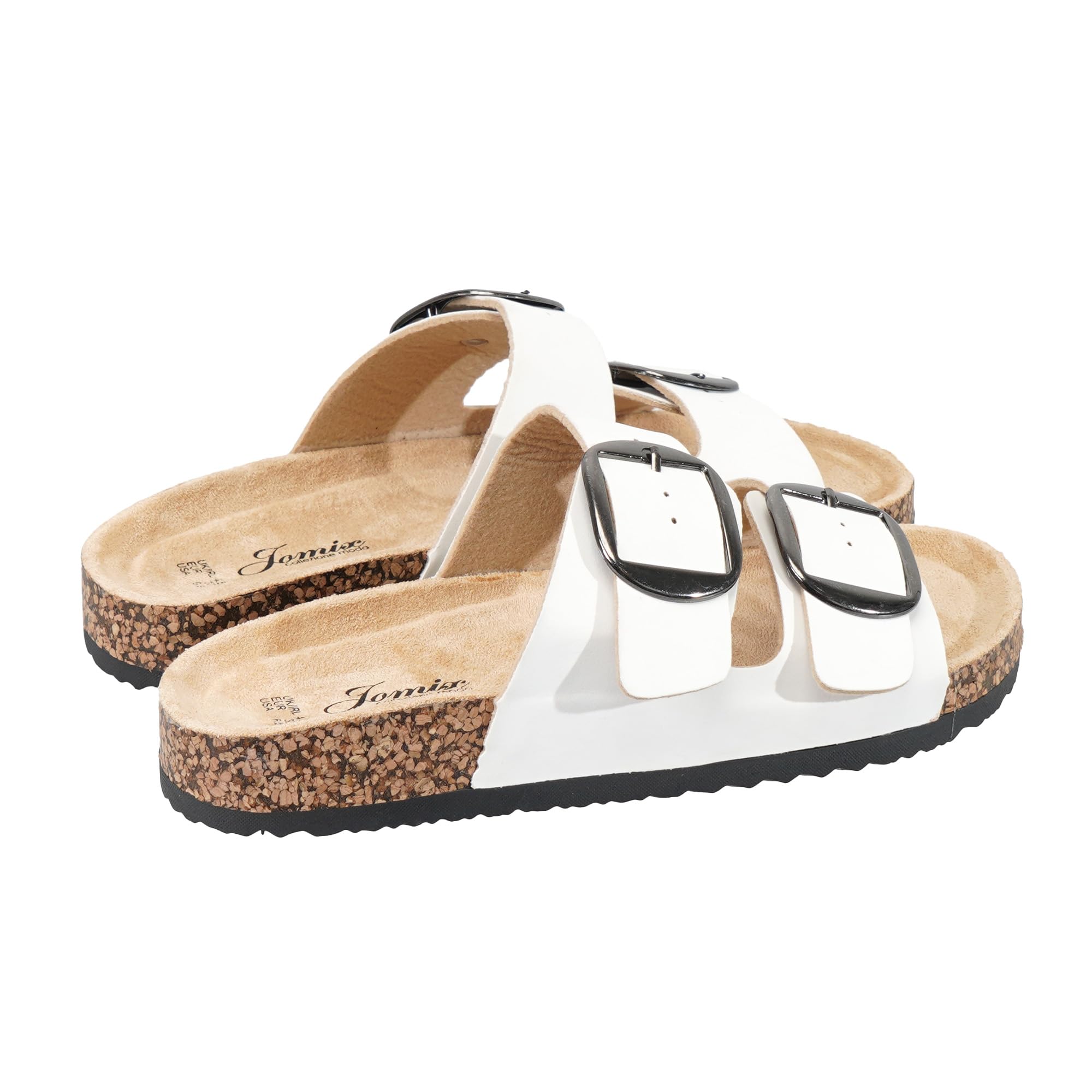 JOMIX Sandalias Mujer con Hebillas Ajustables Zuecos Abiertos de Piel Sintética Zapatos de Verano con Tacón Plano