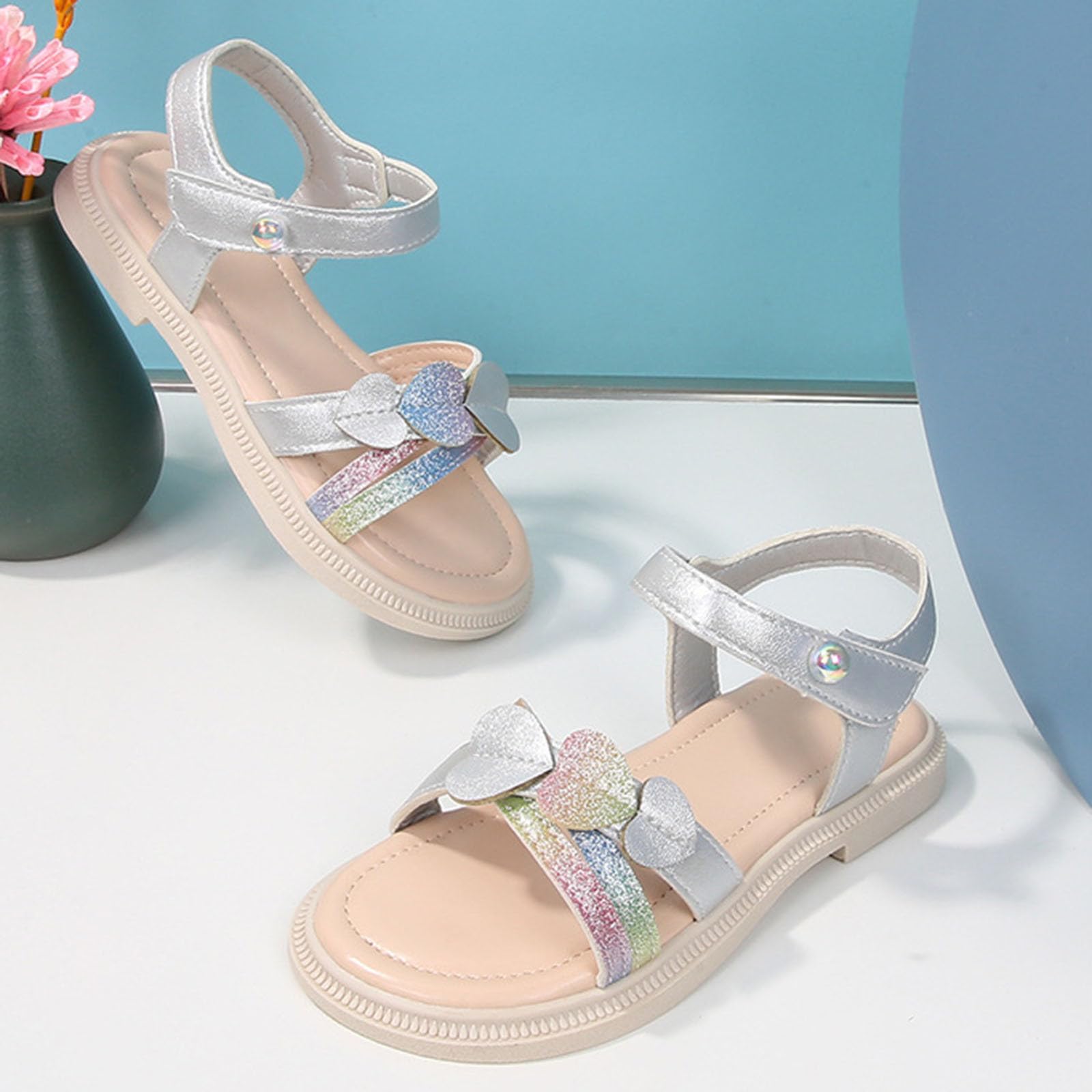 YHQZNLXQ Generisch Dziewczę ły księżniczki Rhinestone ły bez pię Pasek na kostkę Casual Czeskie buty plażowe, srebrne, 10,5 UK Dziecko