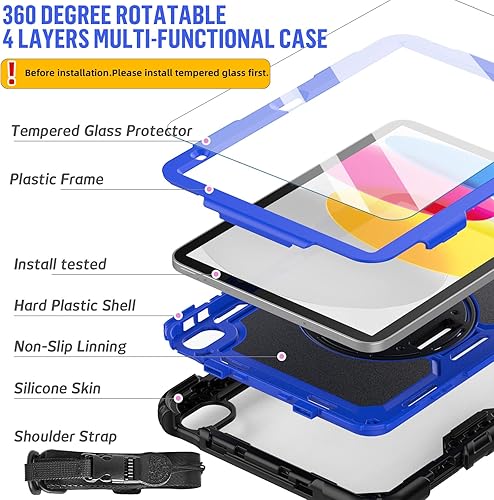 Miniatura 3 de Blosomeet Funda para iPad de 10 generación 2022 de 10.9 pulgadas con protector de pantalla de vidrio templado y soporte para lápices, funda