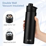 HASLE OUTFITTERS Bouteille d'eau isolée 22 oz Bouteilles d'eau en acier inoxydable à double paroi avec limace en paille & Bouchon de goutte garde froid ou chaud(noir,1)