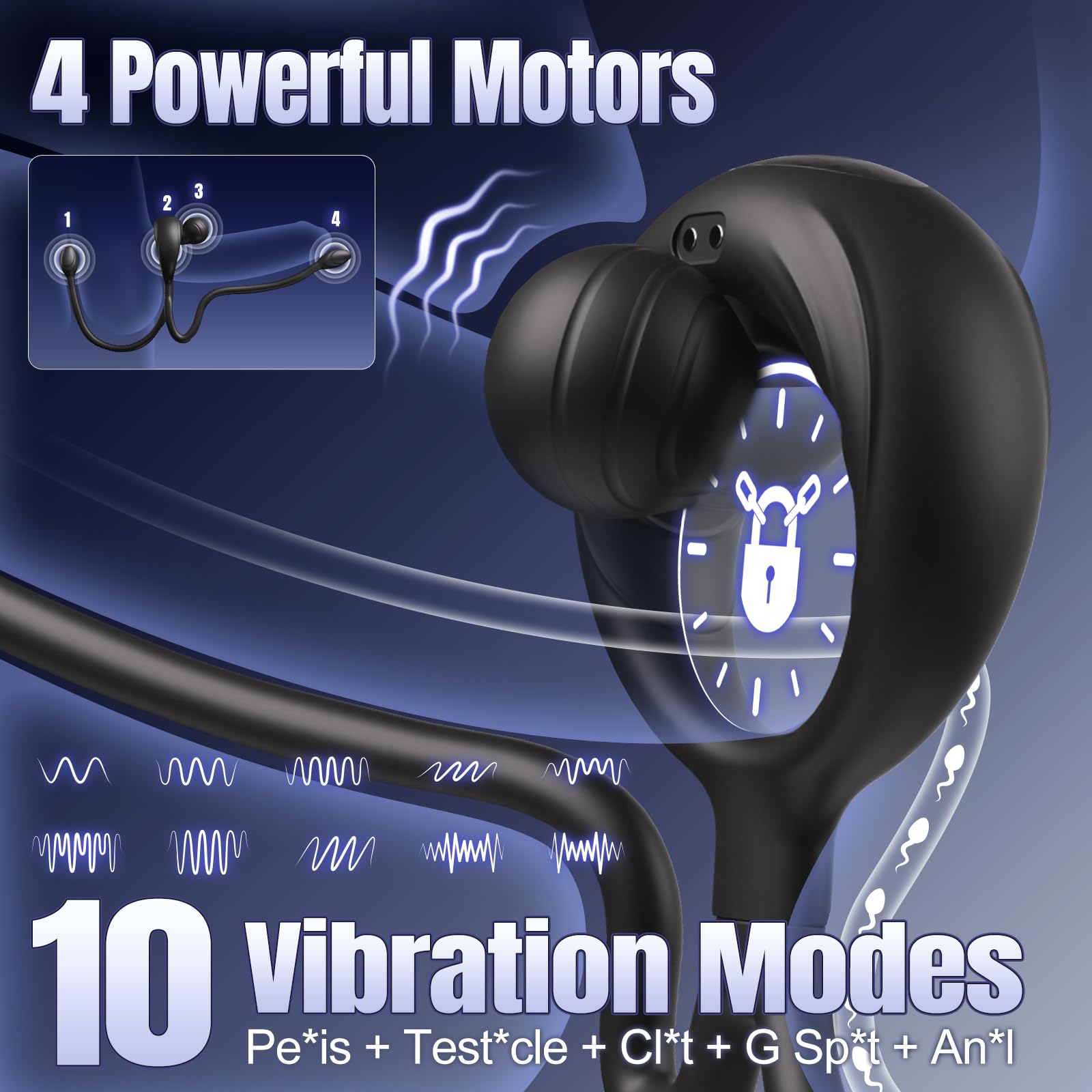 Anillo vibrador para el pene Juguetes anales，4 motores anillo vibradorador pene clítoris juguetes eróticos para pareja sexuales Vibrador de próstata para hombres con 10 vibraciones para erecciones