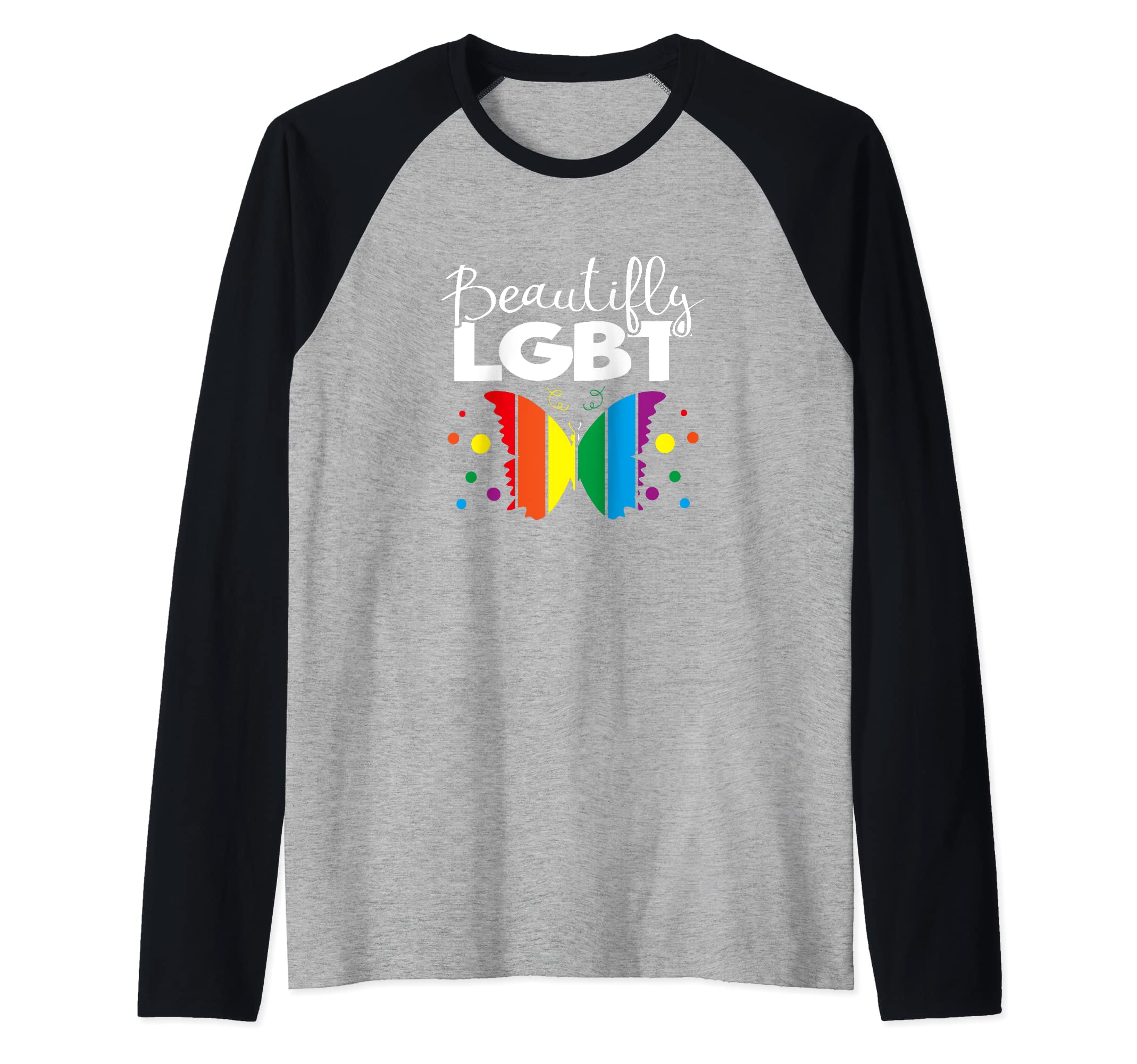 Beautifly Gay Lesbian Pride Rainbow LGBT Butterfly Raglan Baseball Tee